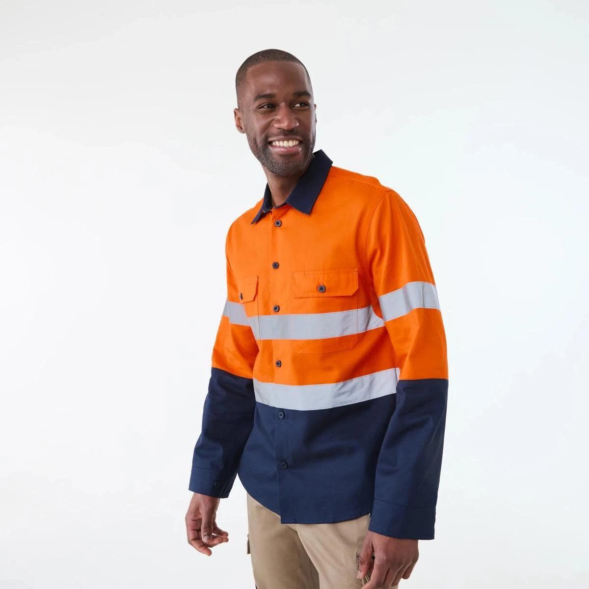 2 Workwear Long Sleeve Hi-Visibility Stretch Shirt Safety Orange, 2 of 7