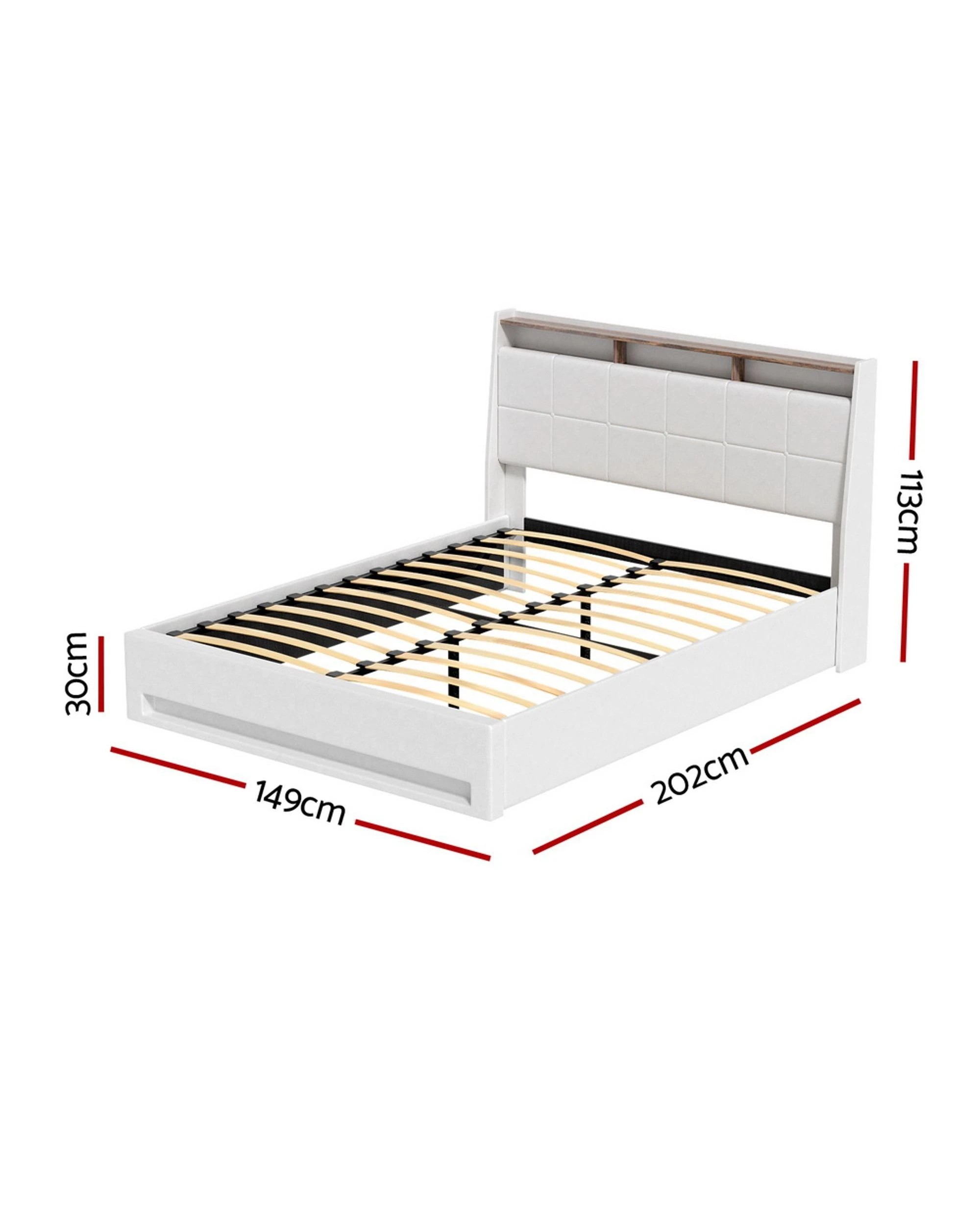 2 Artiss Bed Frame Gas Lift LED Beds Base Platform  PVC Leather Storage Headboard - White, 2 of 7