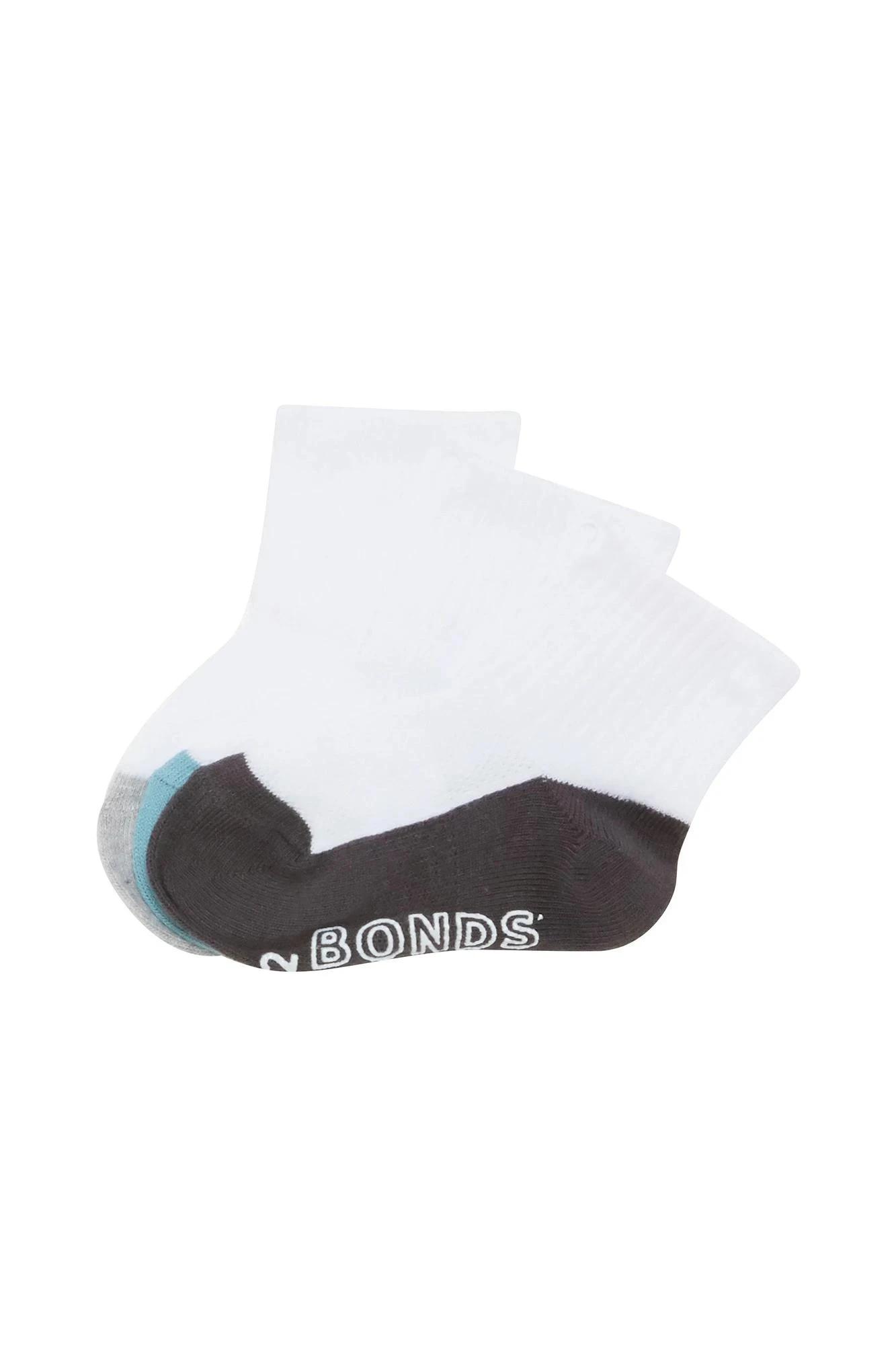 2 Baby Cotton Blend Logo Lightweight Quarter Crew Socks 3 Pack - Bonds GREY, 2 of 3
