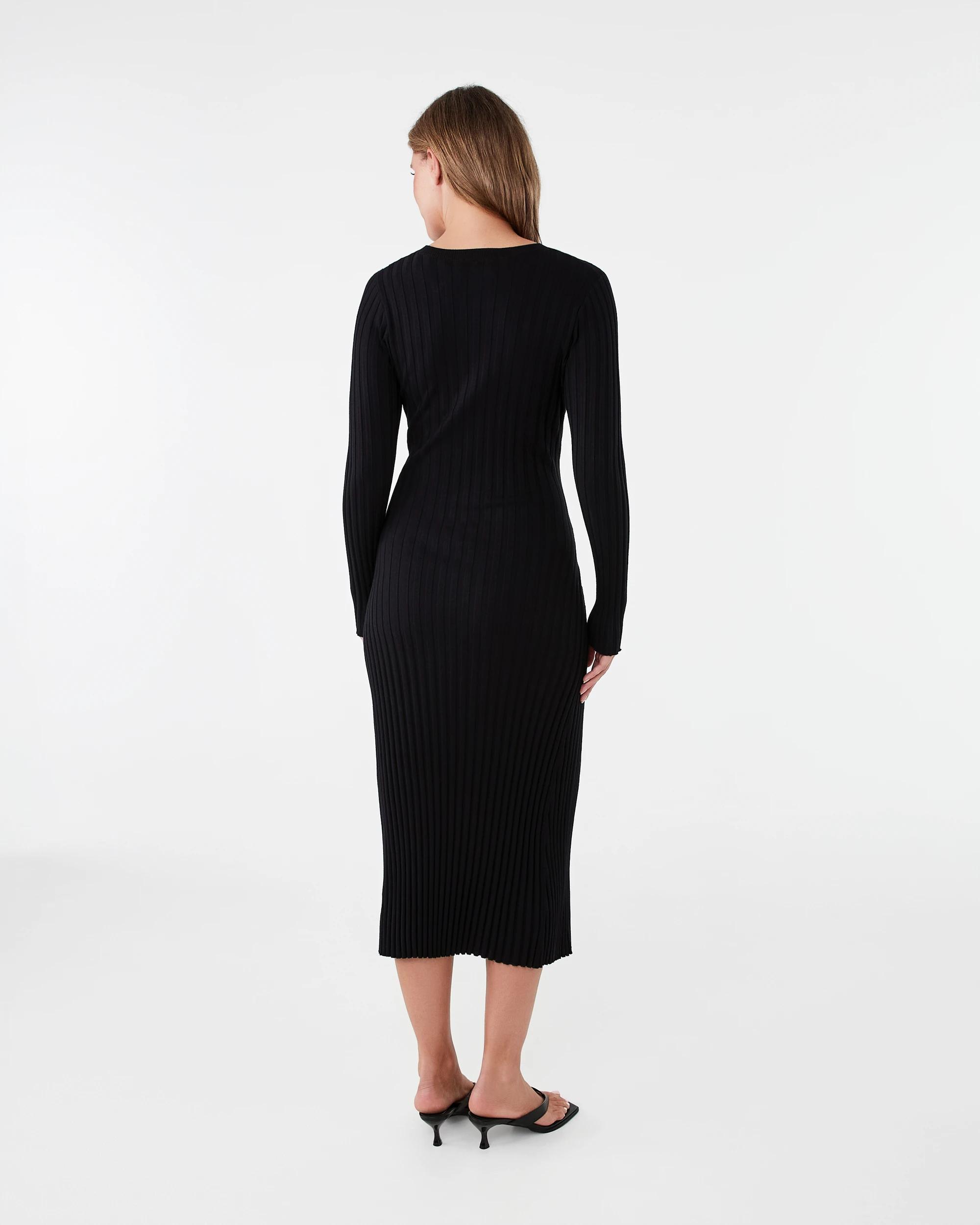 3 Long Sleeve Waist Tie Maxi Dress Black, 3 of 7