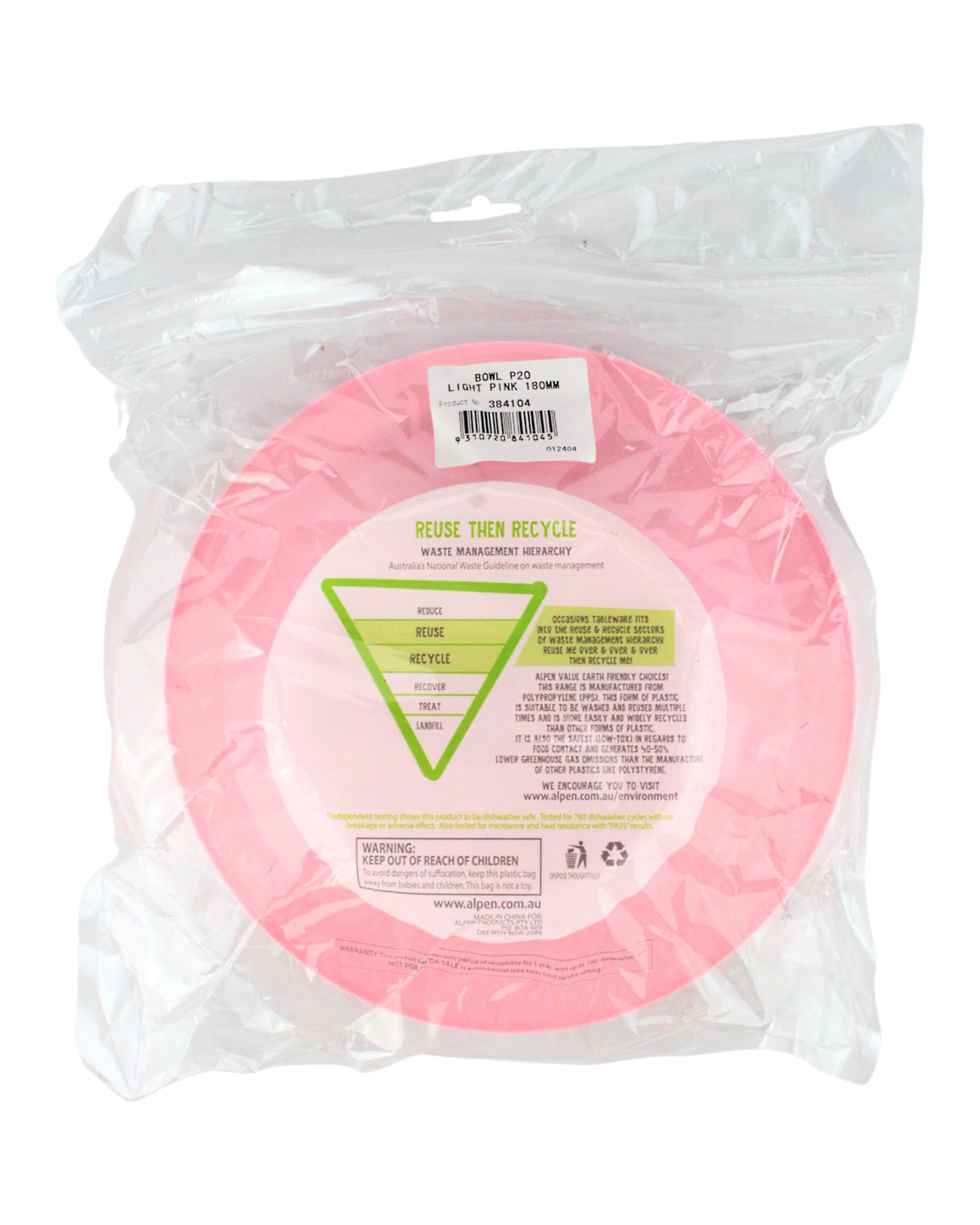 3 Alpen Light Carnation Pink 18cm Plastic Reusable Bowls Pack of 20 - Light Carnation Pink, 3 of 3