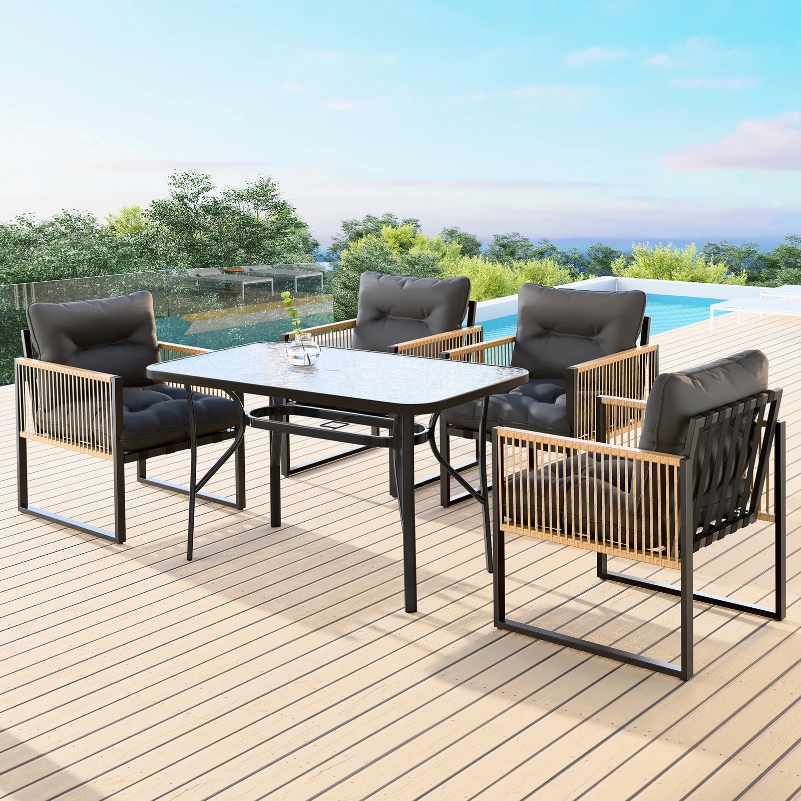 2 Alfordson Outdoor Dining Set Garden Table Lounge Chairs Patio Furniture - Black Grey, 2 of 10