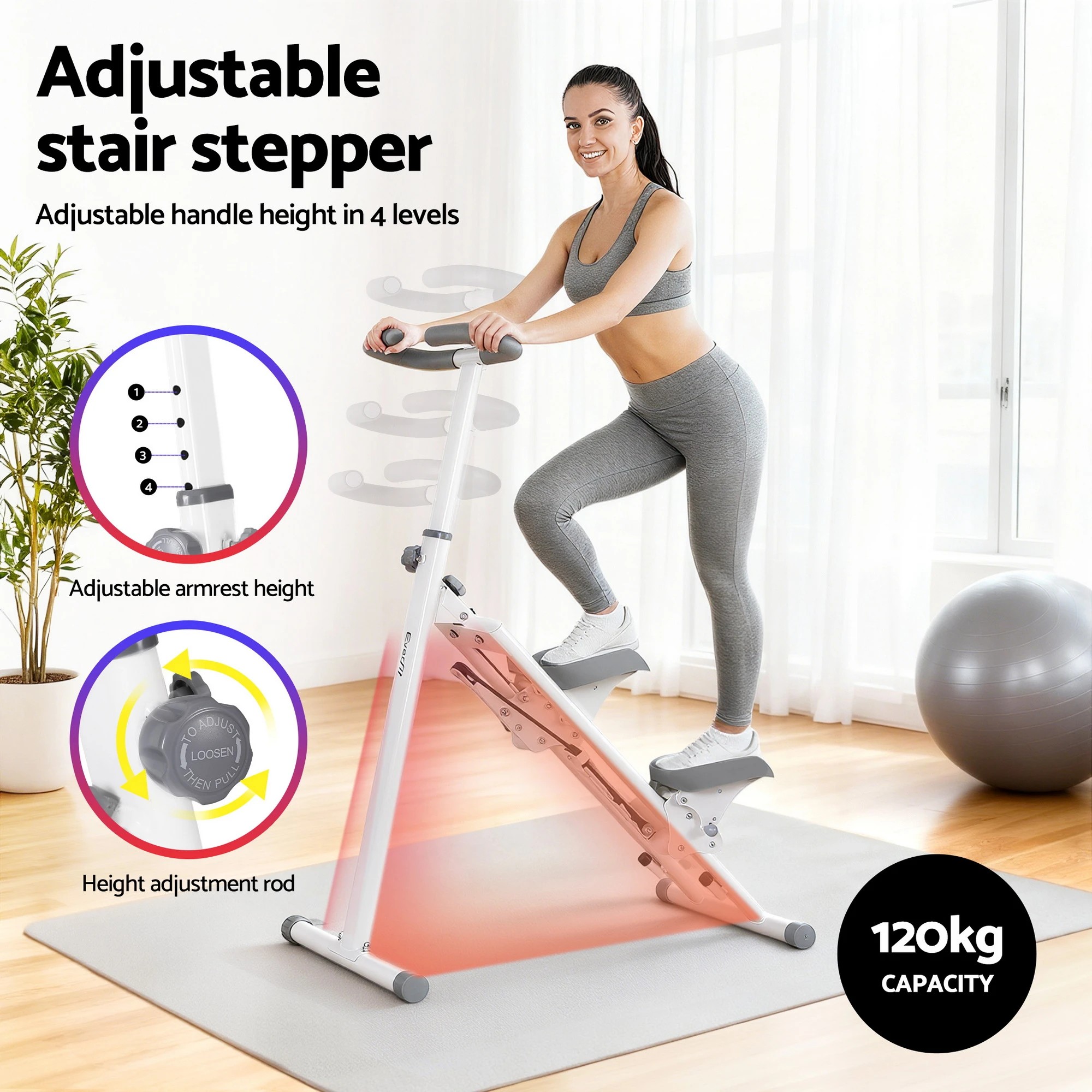 2 Everfit Step Machine Stair Climber for Home Gym Exercise Foldable LED Display Adjustable Handlebar - White, 2 of 5
