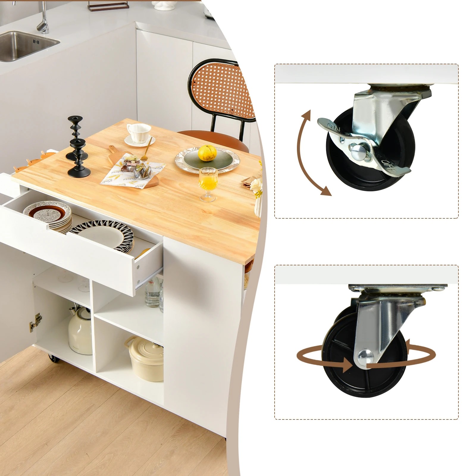 3 Costway Kitchen Island w/Drop Leaf Countertop White, 3 of 8