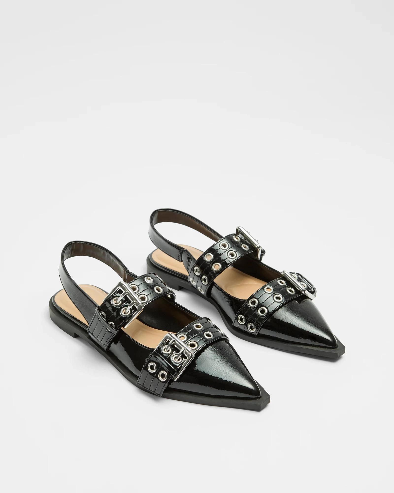 3 Target Womens Pointed Toe Double Strap Buckle Sling Flat - Tina BLACK, 3 of 3