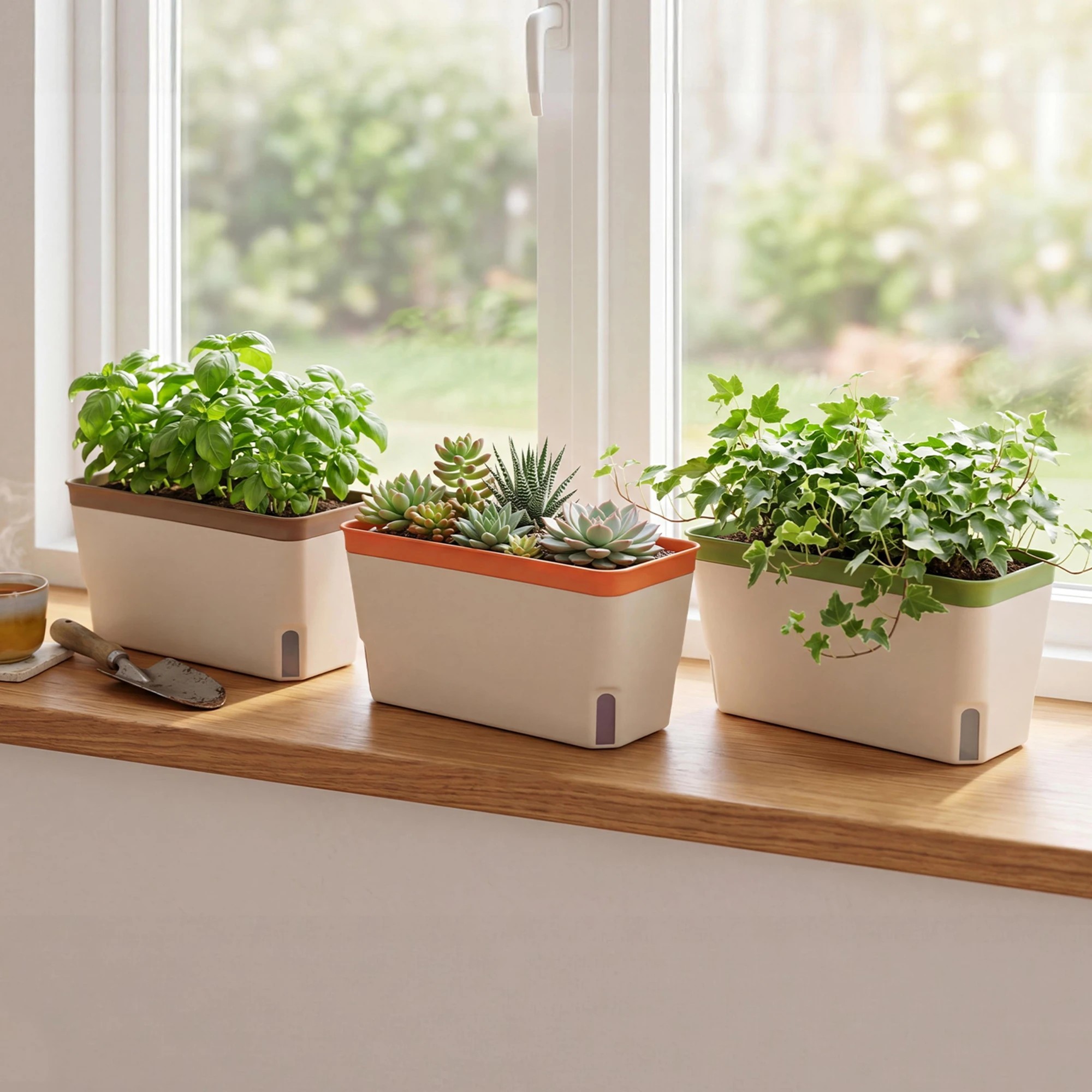 7 TOQUE Self Watering Pot With Water Level Indicator For Herbs White 3 Pack, 7 of 8