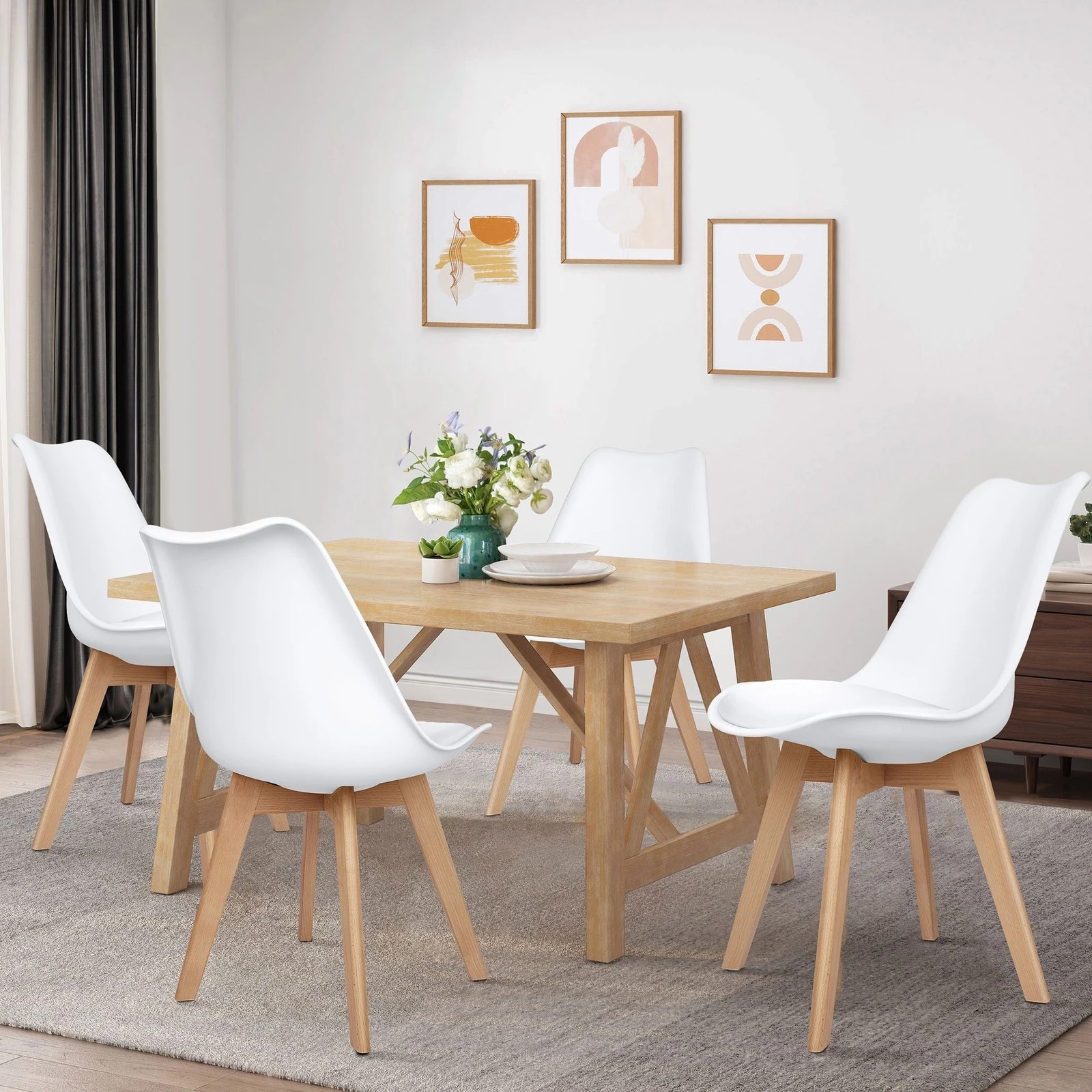 7 Alfordson 4x Dining Chairs Padding Retro PU Leather Kitchen Lounge Wooden - White, 7 of 10