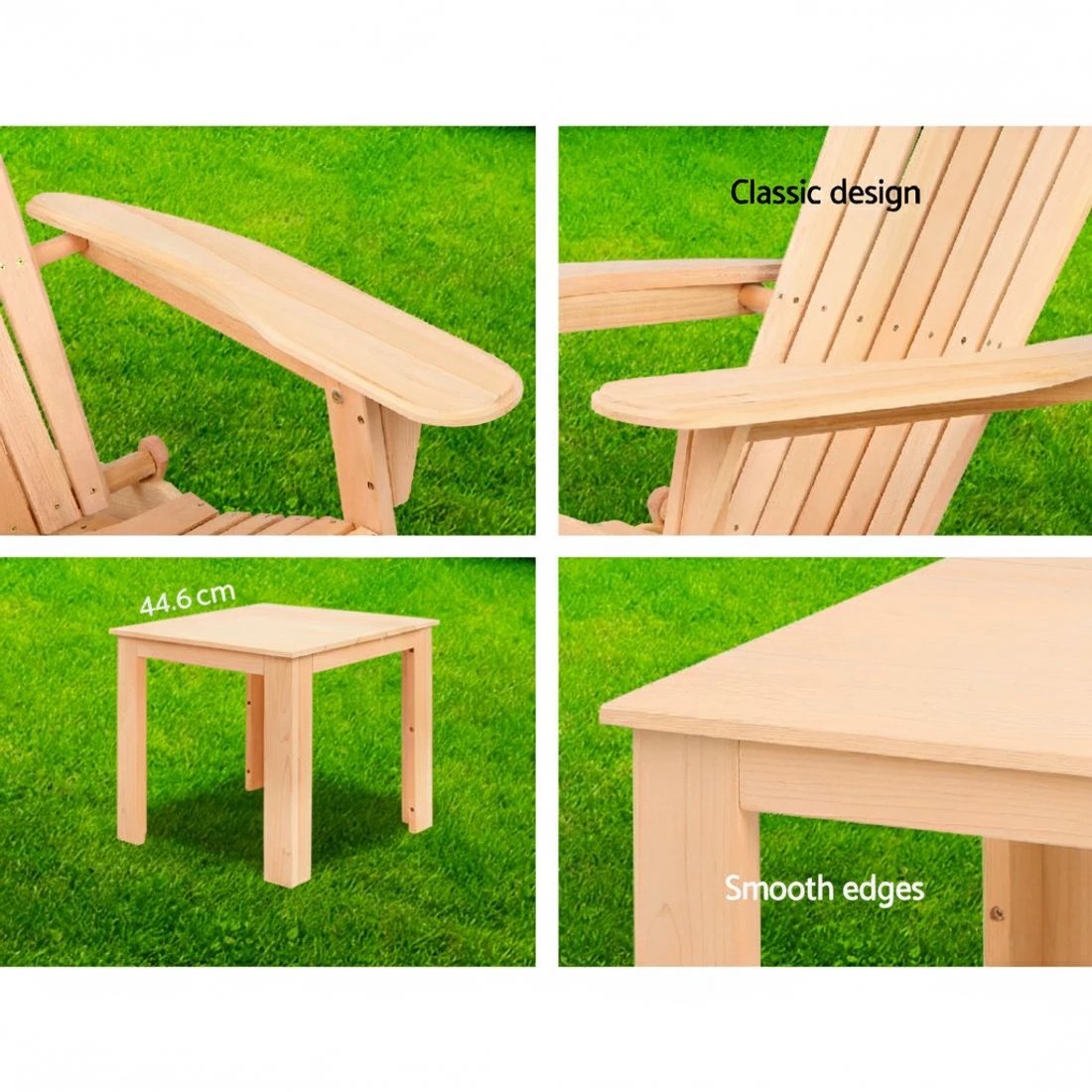 4 Gardeon 3PC Adirondack Outdoor Table and Chairs? Wooden Sun Lounge Beach Patio - Natural, 4 of 8