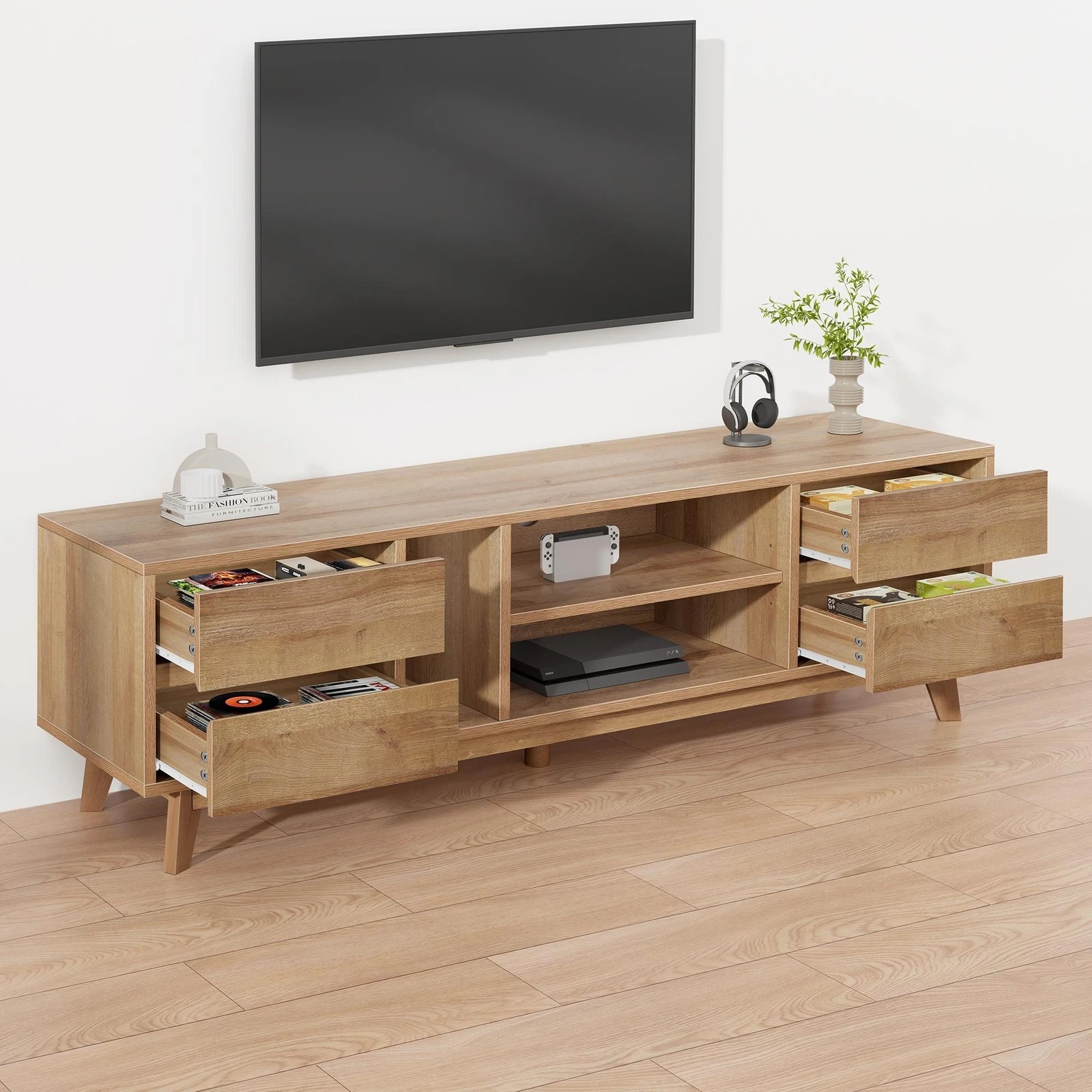 2 Alfordson Entertainment Unit TV Cabinet Stand 180cm Drawer Shelf - Oak, 2 of 10