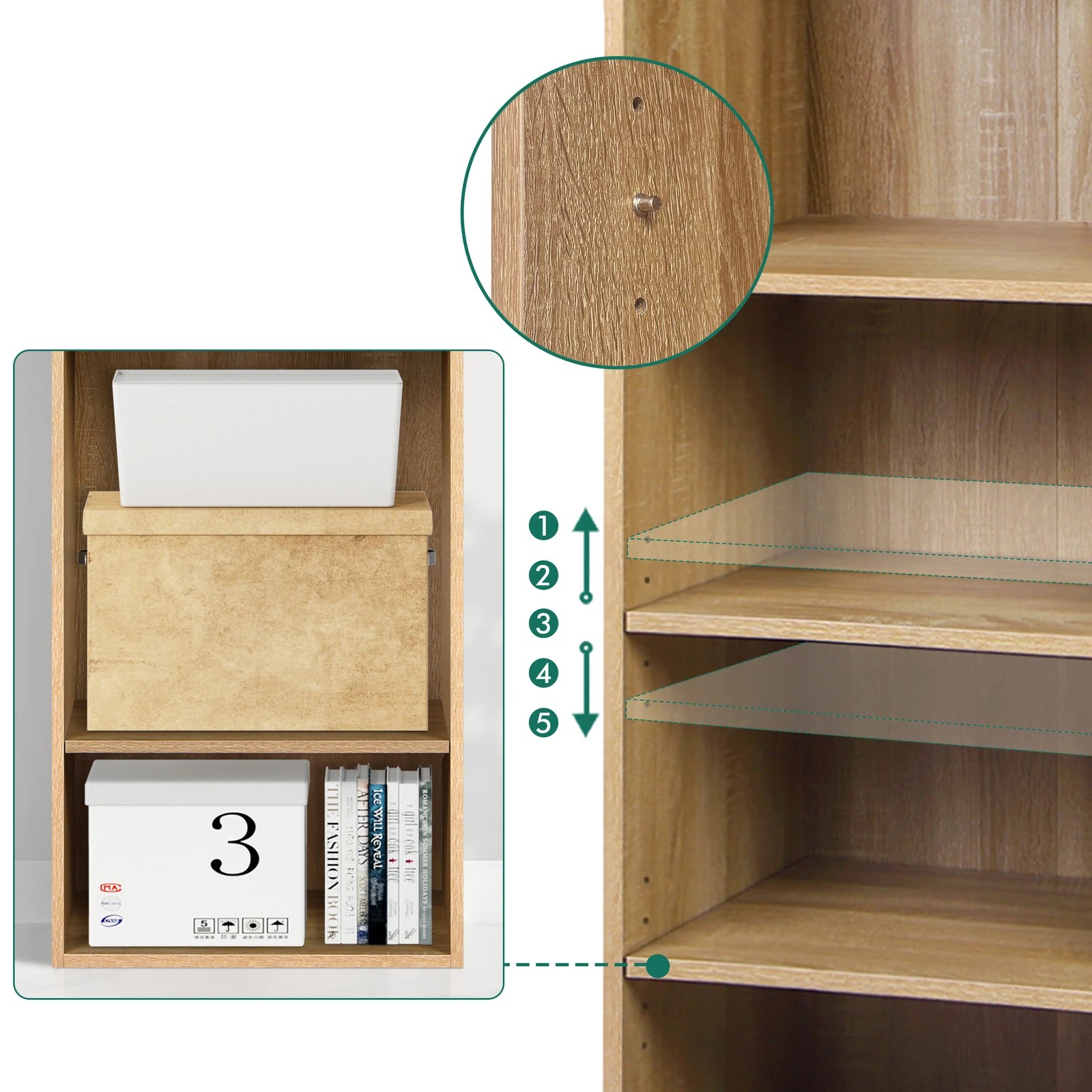 4 Alfordson Office Storage Cabinet 5 Shelves Bookcase Tallboy Bedroom - Oak, 4 of 9