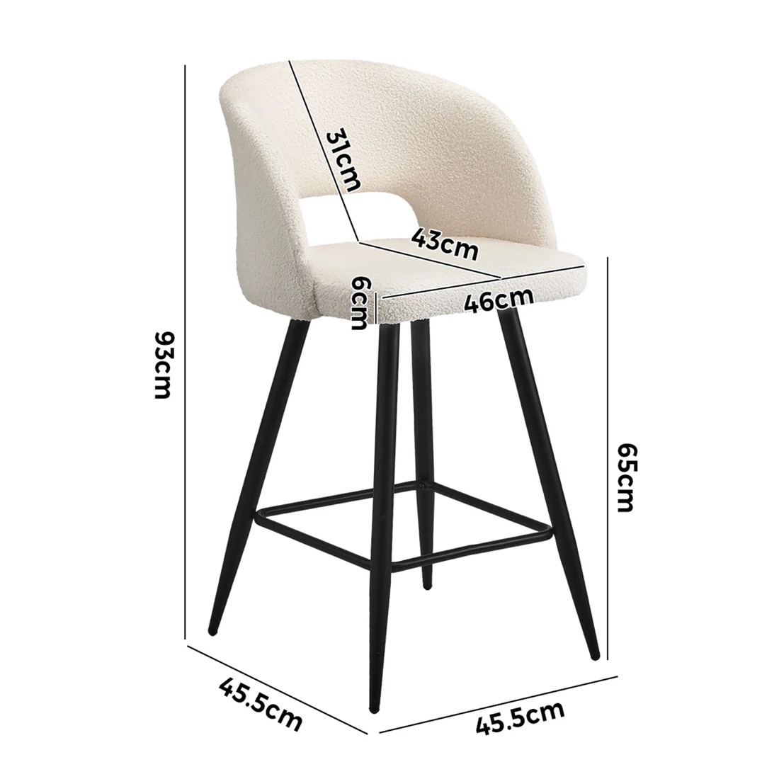10 Oikiture 2x Bar Stools Kitchen Dining Chair Padded Chair Boucle Sura
 - White, 10 of 10