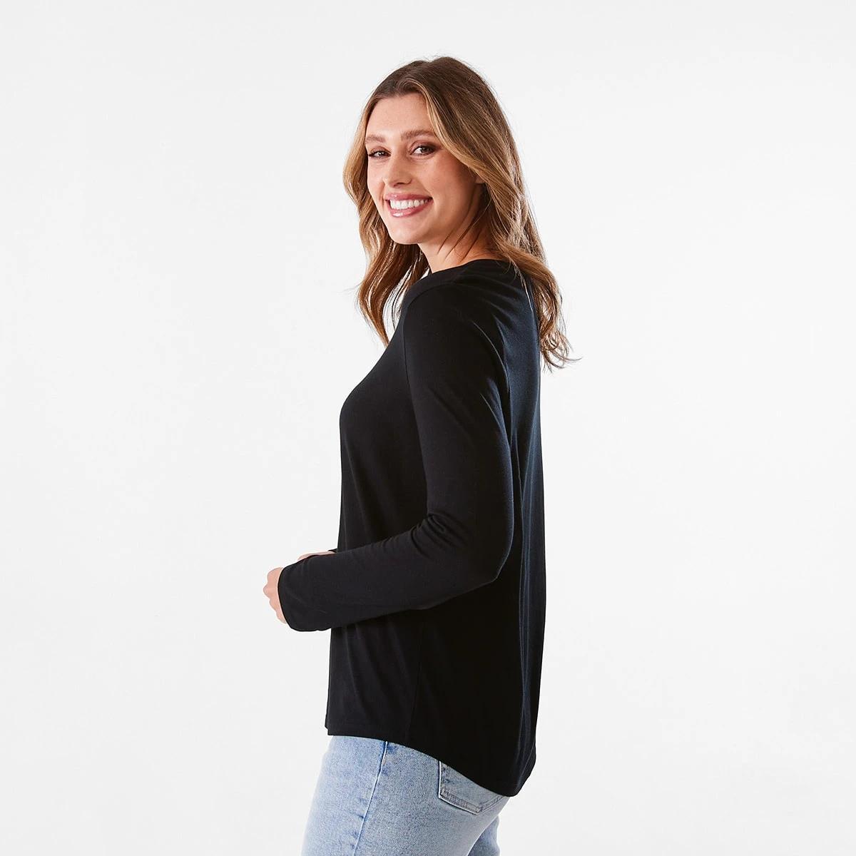 2 Long Sleeve Cotton Modal T-shirt Black, 2 of 5