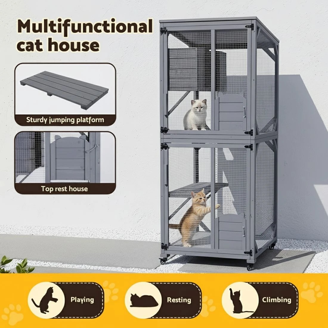 5 i.Pet Cat House Wooden 180cm Rabbit Hutch Pet Condo Small Dog Enclosure - Grey, 5 of 7