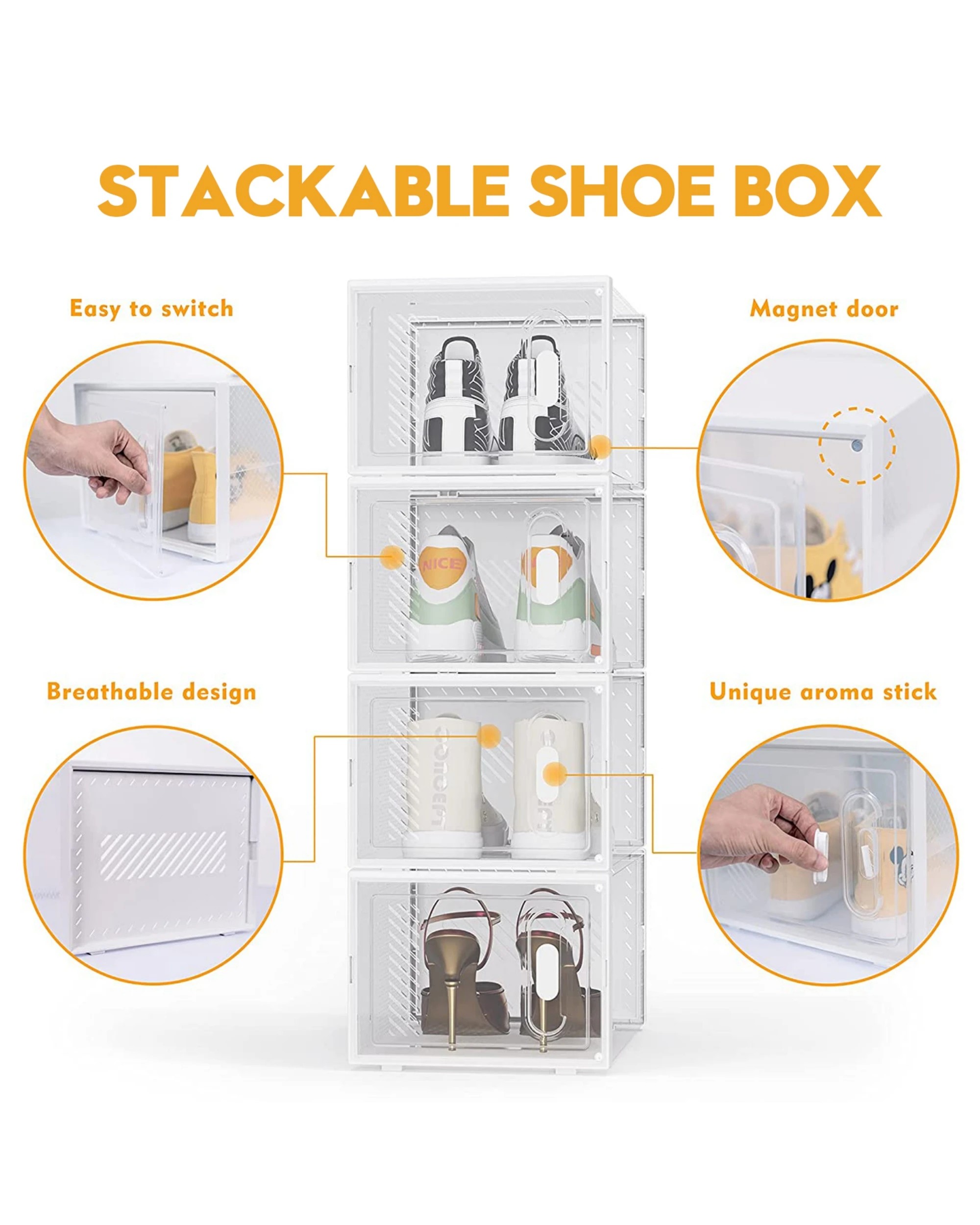 7 Advwin 12Pcs Clear Shoe Storage Case Display Box Stackable Sneaker Rack Aromatic White, 7 of 7