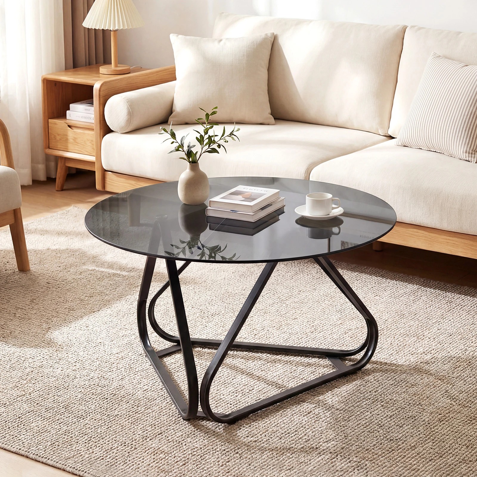 4 Costway Round Coffee Table Tempered Glass Tabletop Center Cocktail Table - Black, 4 of 7