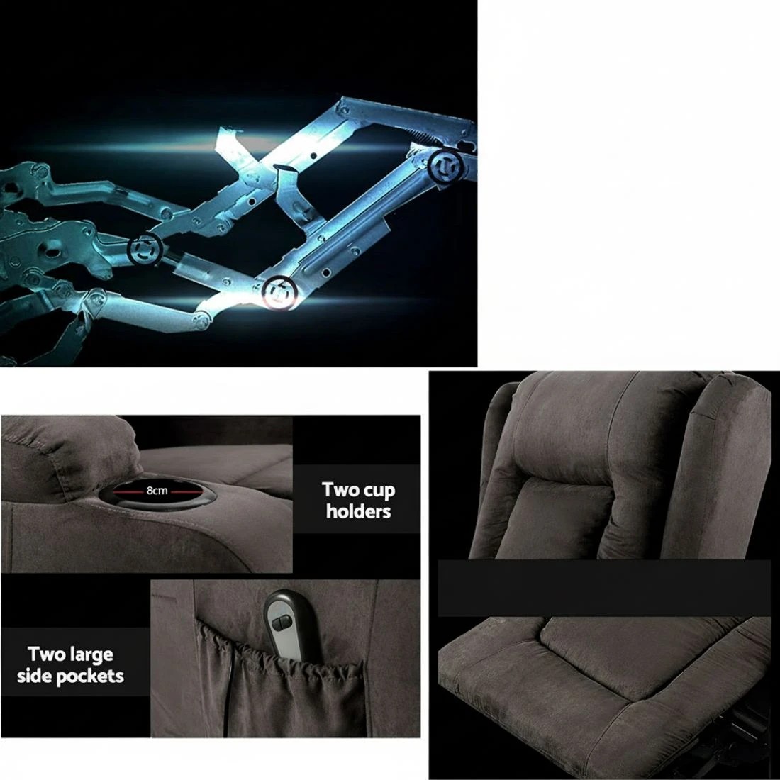 8 Artiss Recliner Chair Lift Assist Heated Massage Chair Velvet - Grey, 8 of 8