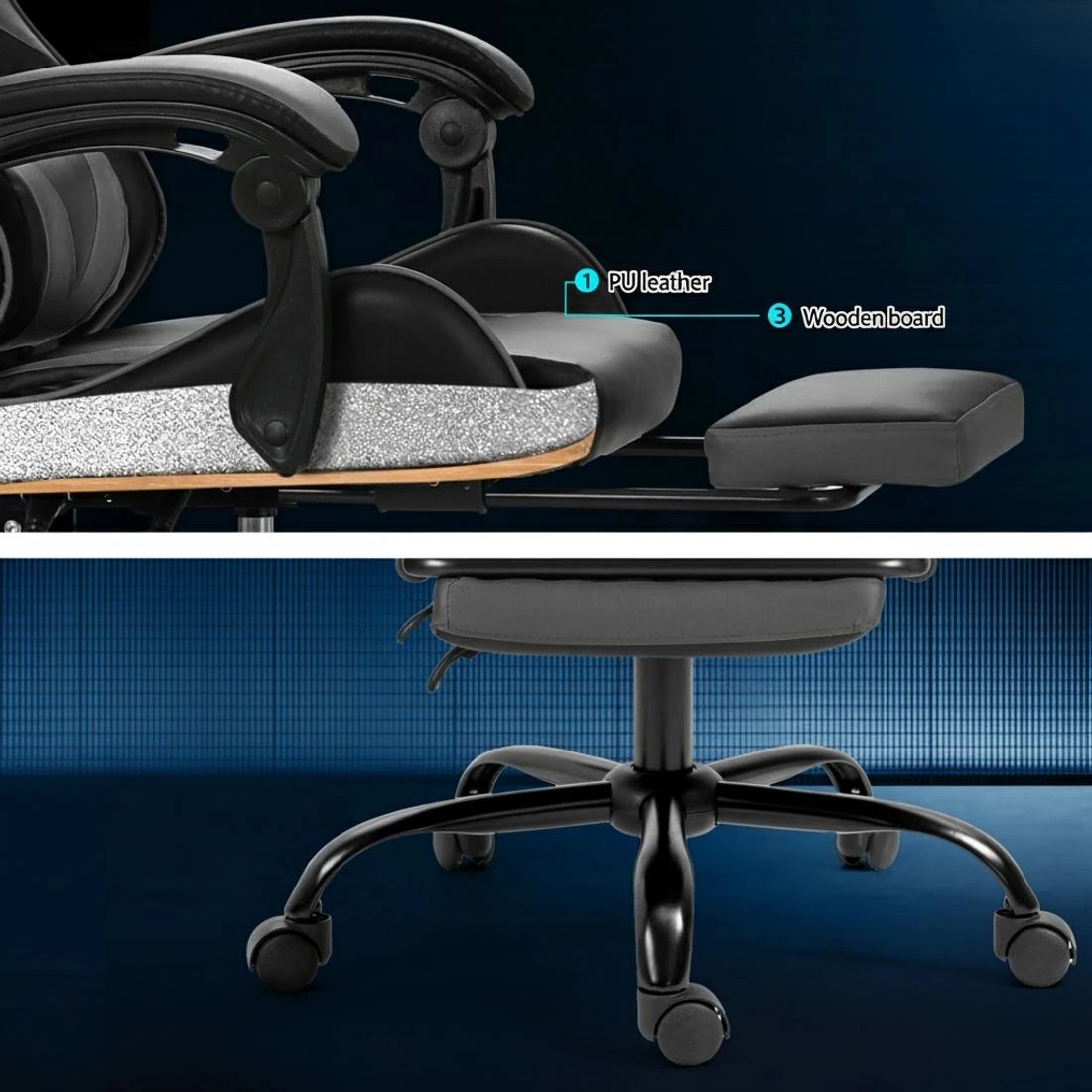 5 Artiss 2 Point Massage Gaming Office Chair Footrest - Multi, 5 of 5