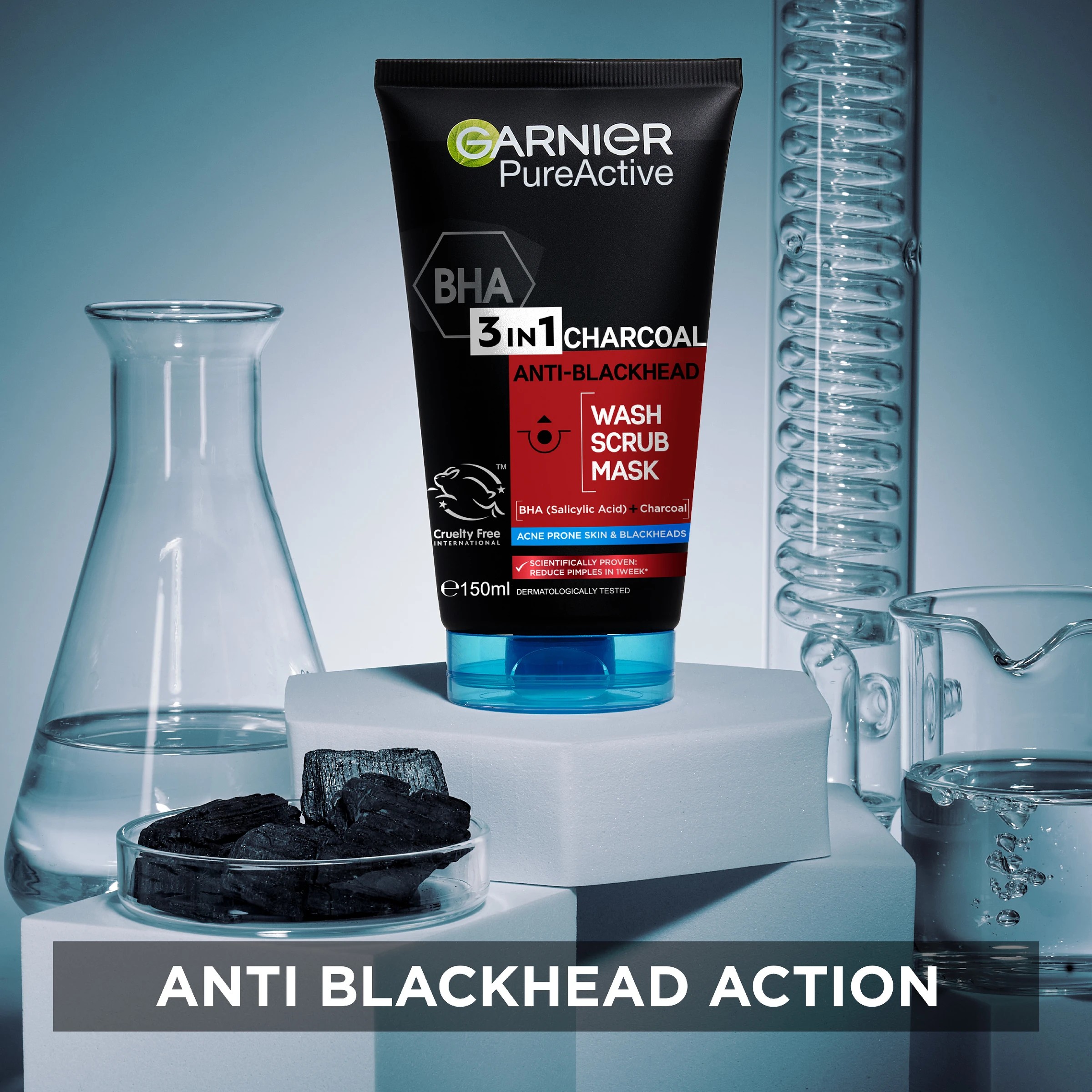 6 Garnier SkinActive PureActive Intensive 3-in-1 Anti-Blackhead Wash, Scrub and Mask 150ml - Charcoal, 6 of 7