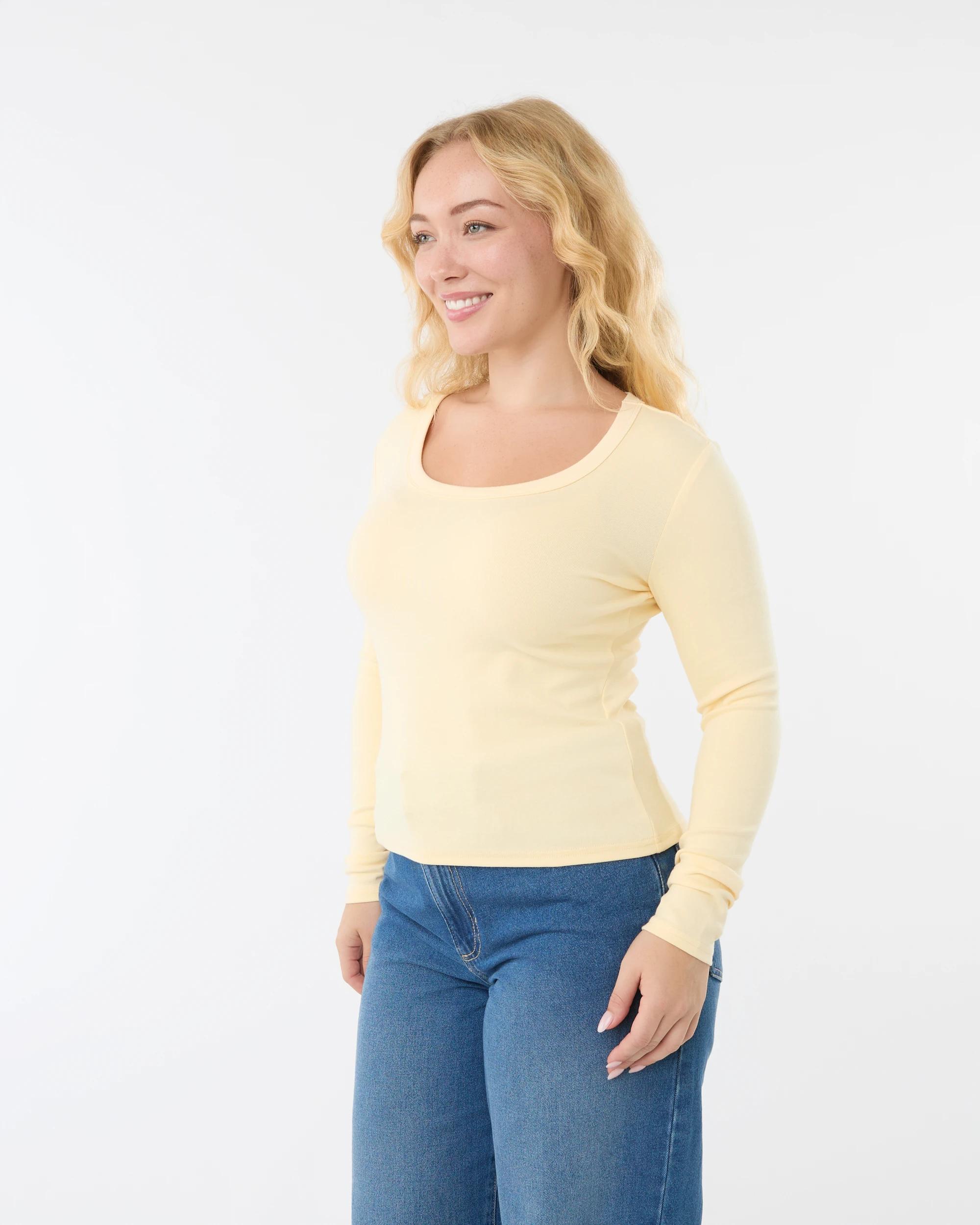 2 Long Sleeve Rib Scoop Neck T-shirt Fln Yellow, 2 of 6