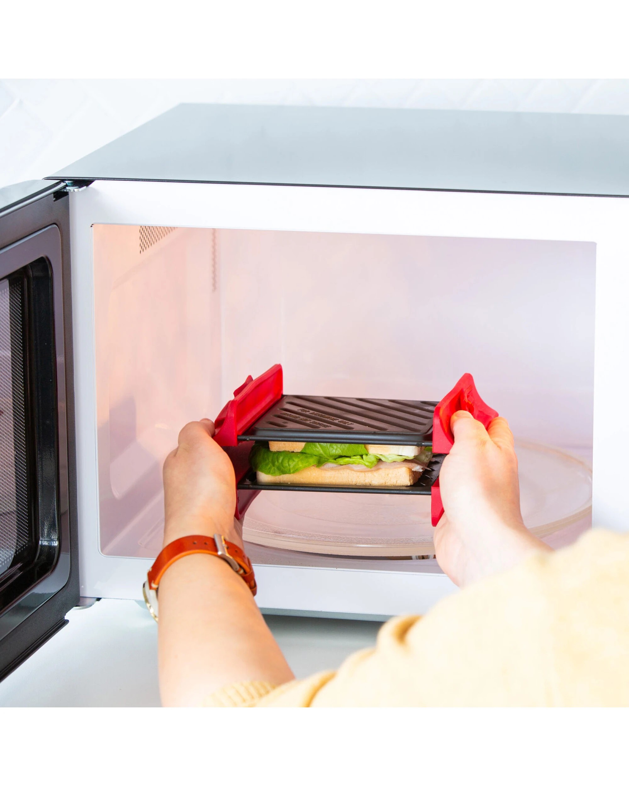 6 Healthy Choice Compact Microwave Sandwich Maker Non-Stick Grill Plates for Quick Meals at Home, Work, or Travel, 6 of 8