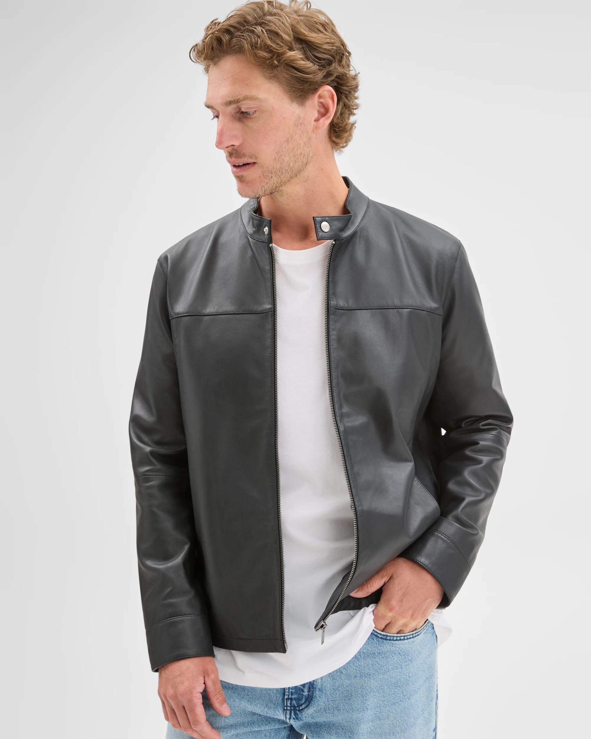 1 Preview Smart Genuine Leather Jacket BLACK, 1 of 8