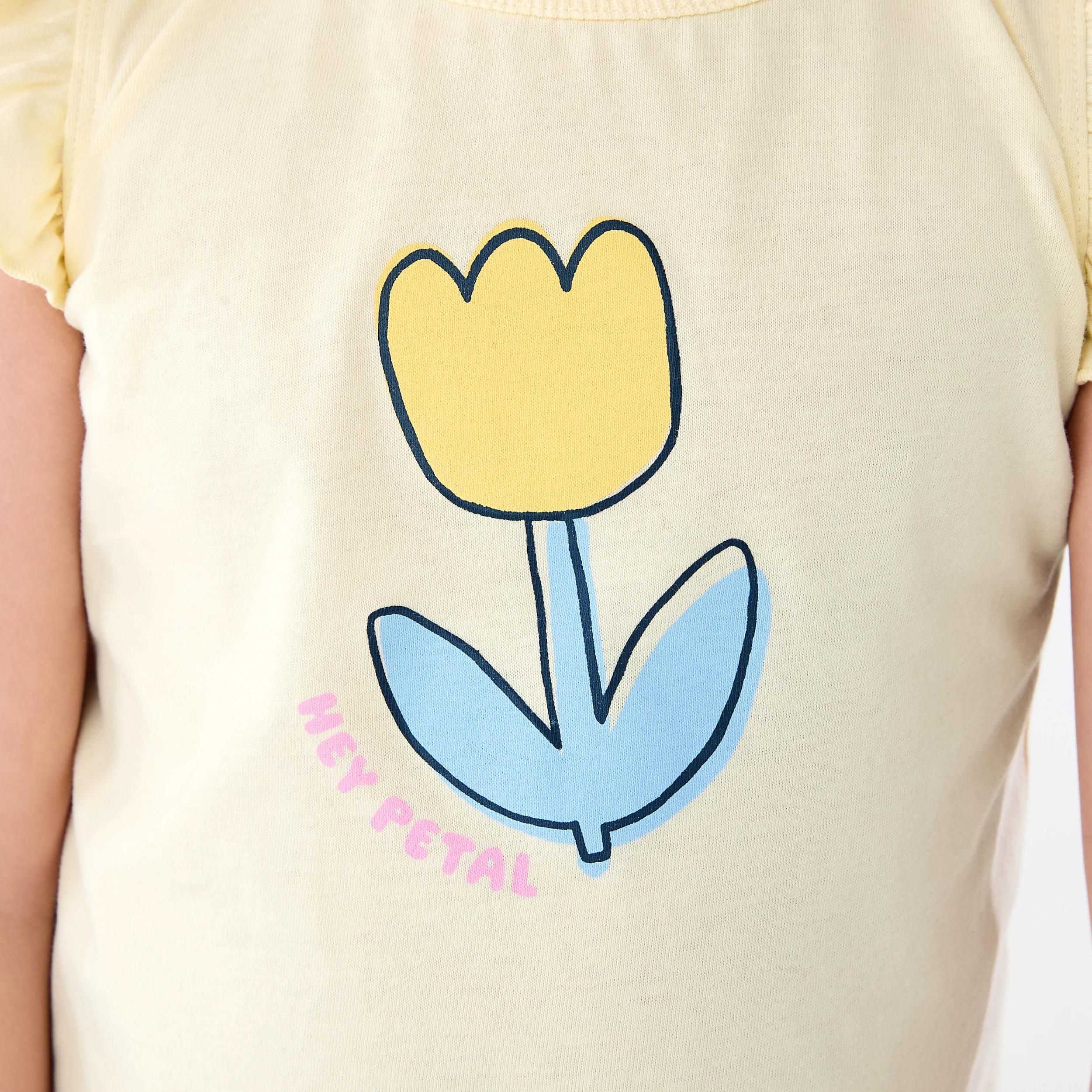 4 Short Sleeve Jersey Pyjama Set YELLOW TULIPS, 4 of 8
