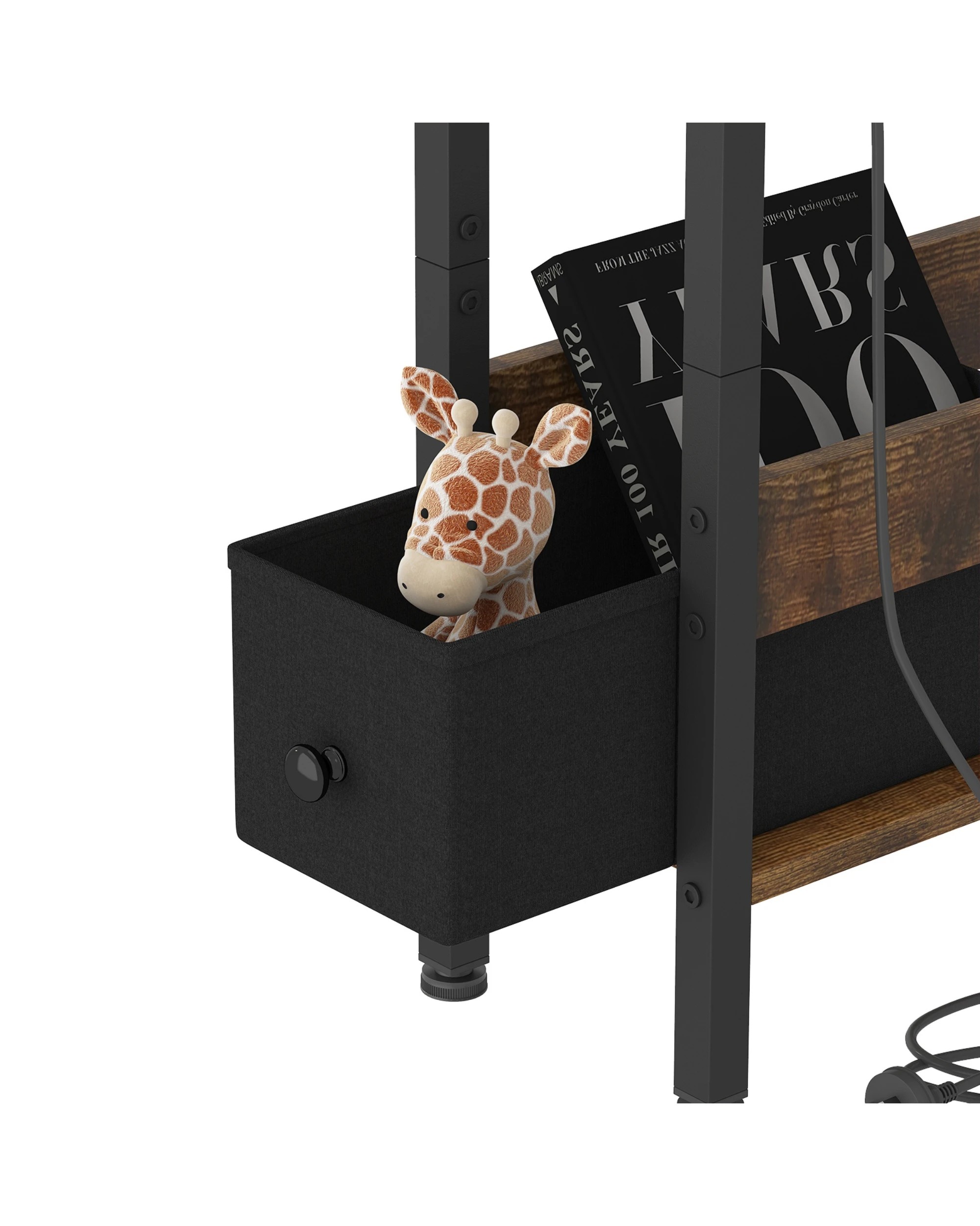 5 Advwin LED  Bedside Tables Set of 2 w/ Open Drawer & Open Shelf - Brown, 5 of 9