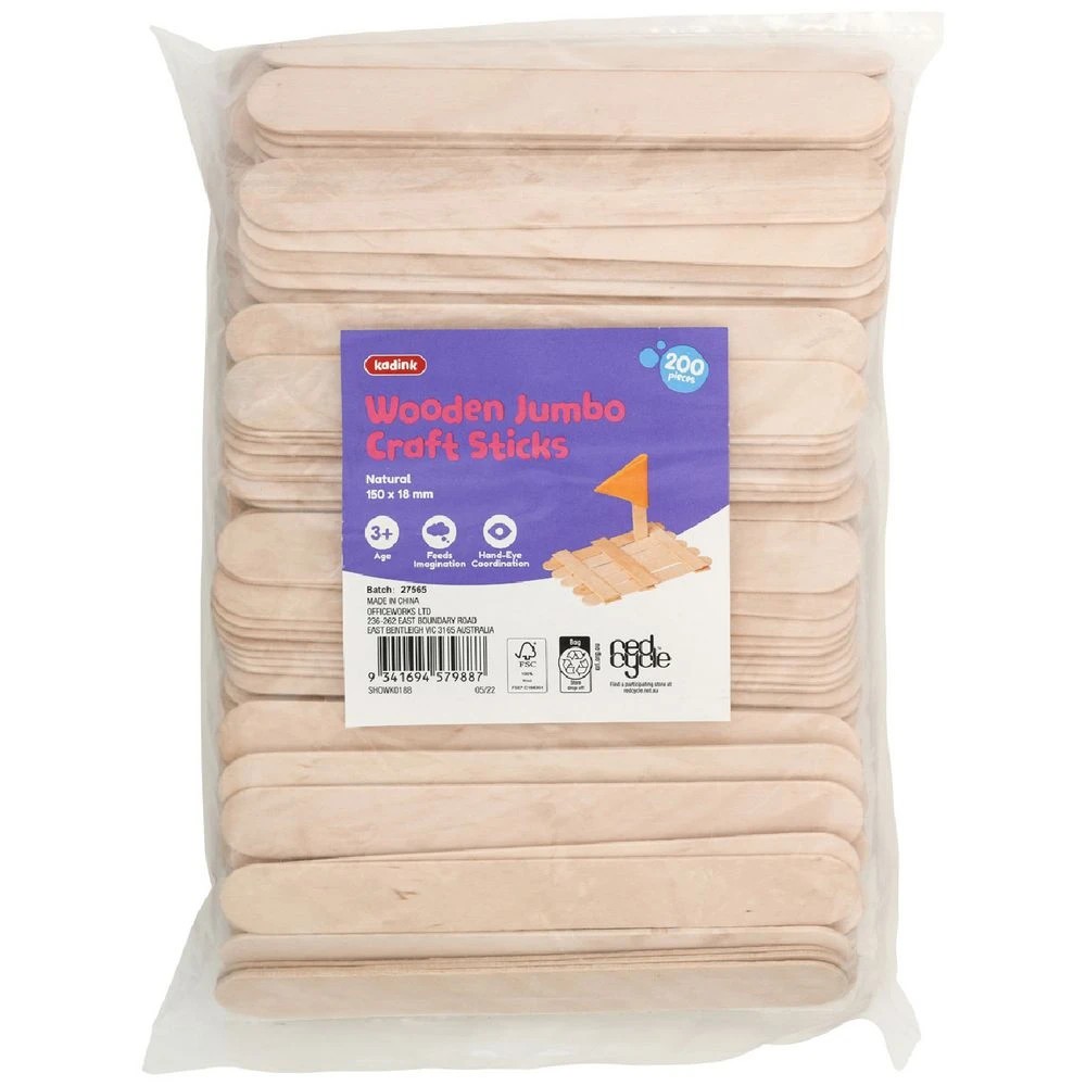 1 Kadink Jumbo Natural Craft Sticks 200 Pack, 1 of 3