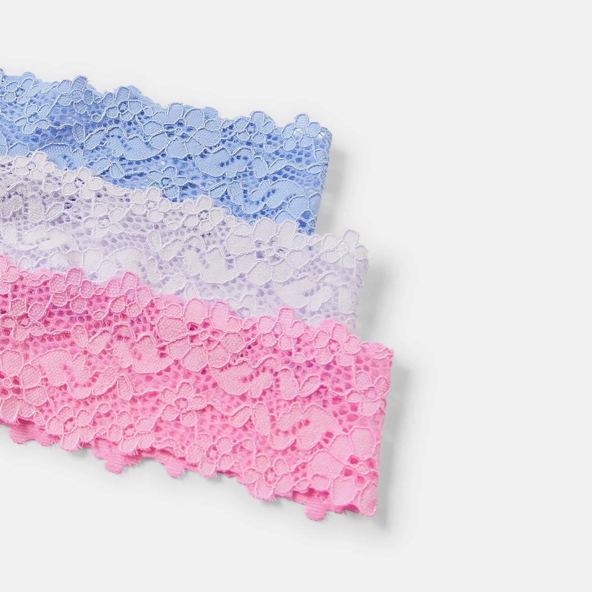 3 3 Pack Cotton Lace G-String Briefs Bl Ff Hy, 3 of 8