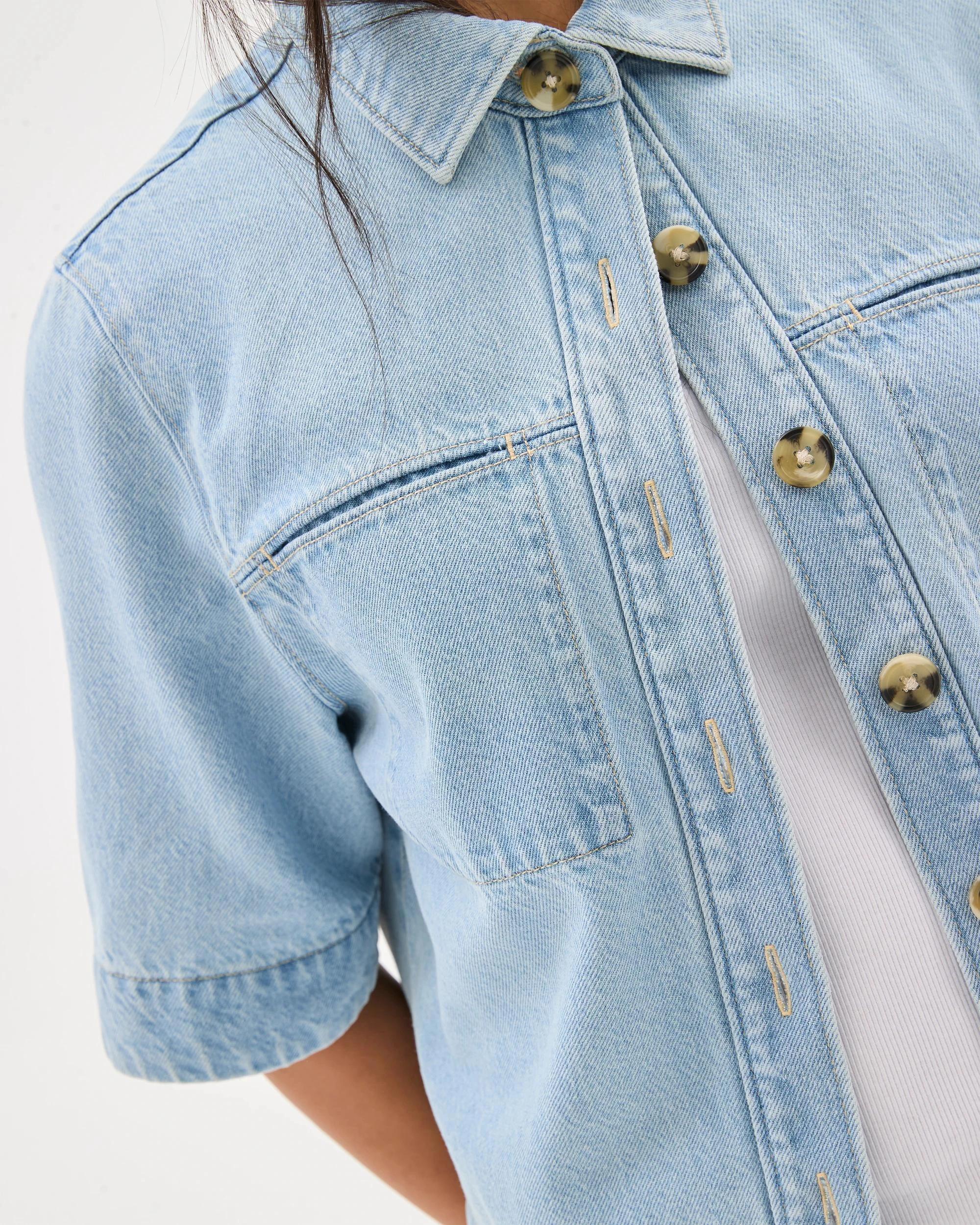 5 Target Denim Denim Short Sleeve Shacket SUNBLEACHED, 5 of 7