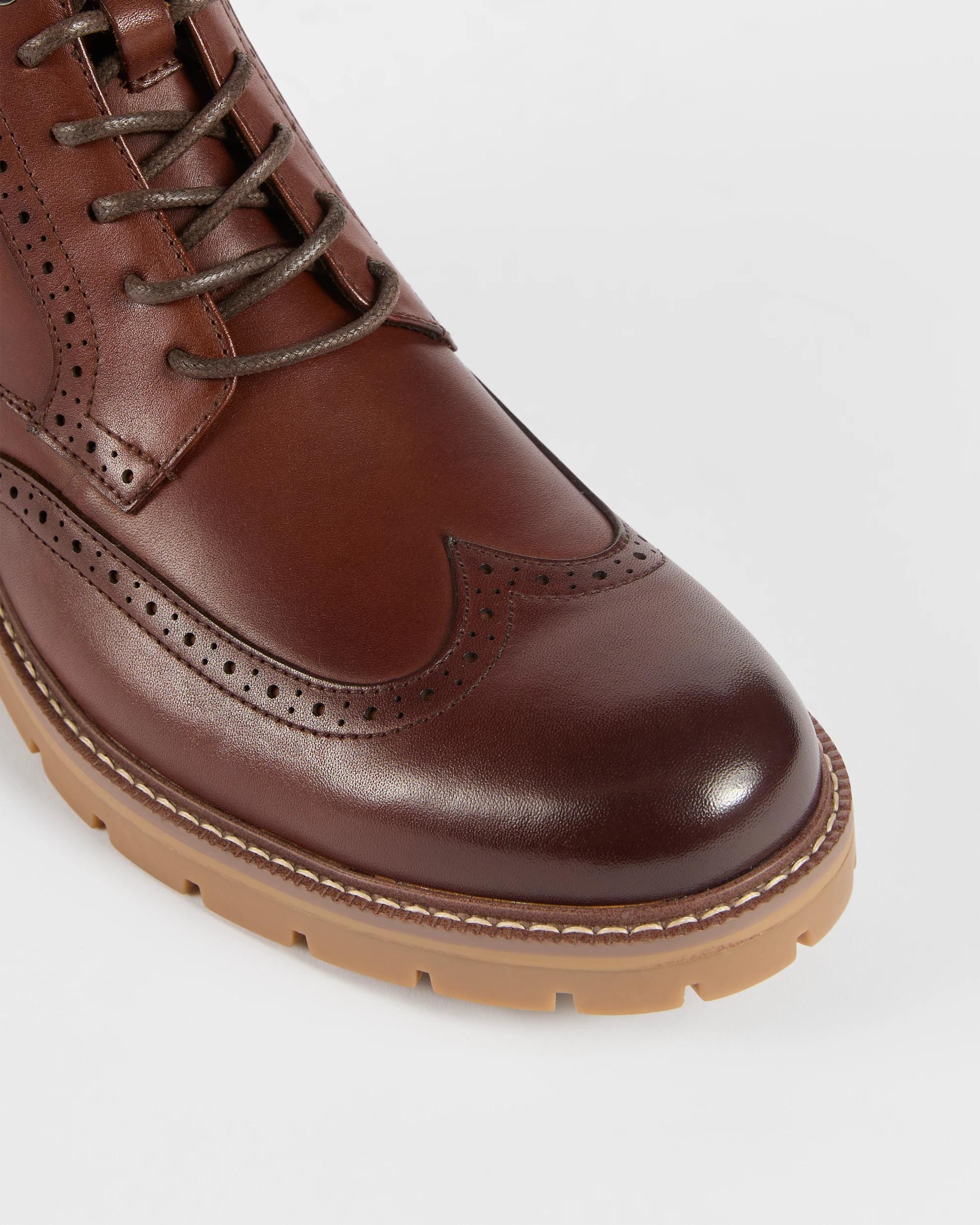 3 Target Man Brogue Genuine Leather Lace Up Chelsea Boots BROWN, 3 of 3