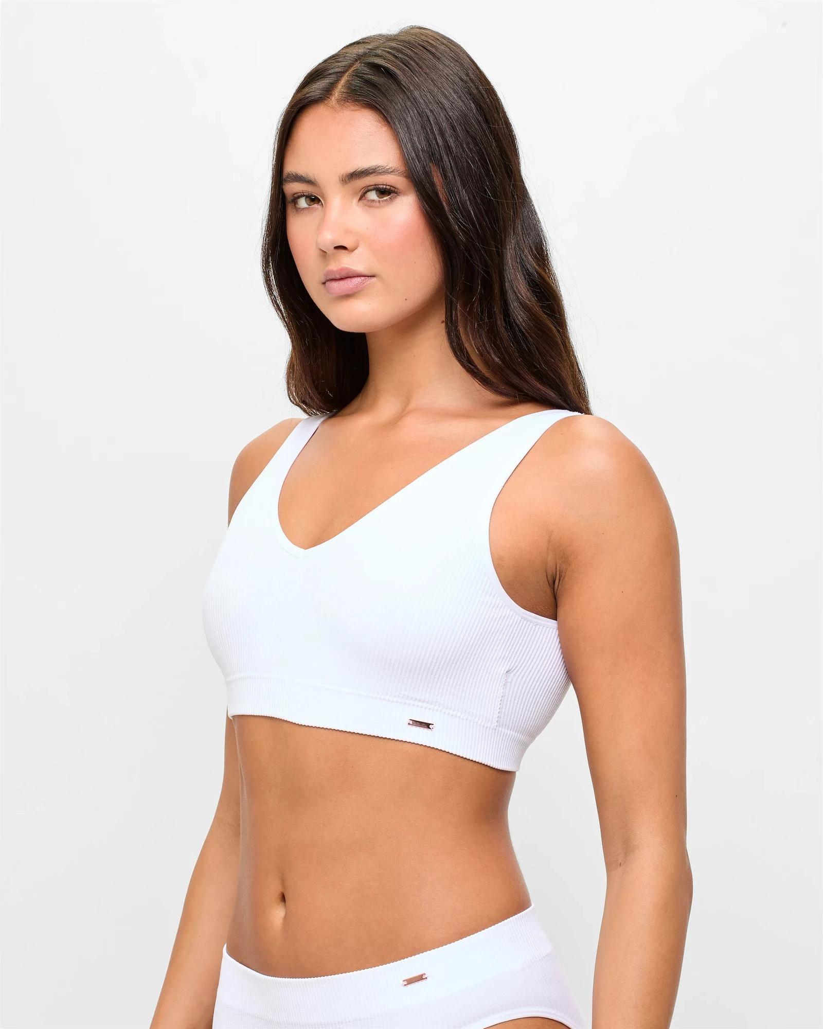 3 Lily Loves Ribbed Seamfree Plunge Crop Top WHITE, 3 of 4