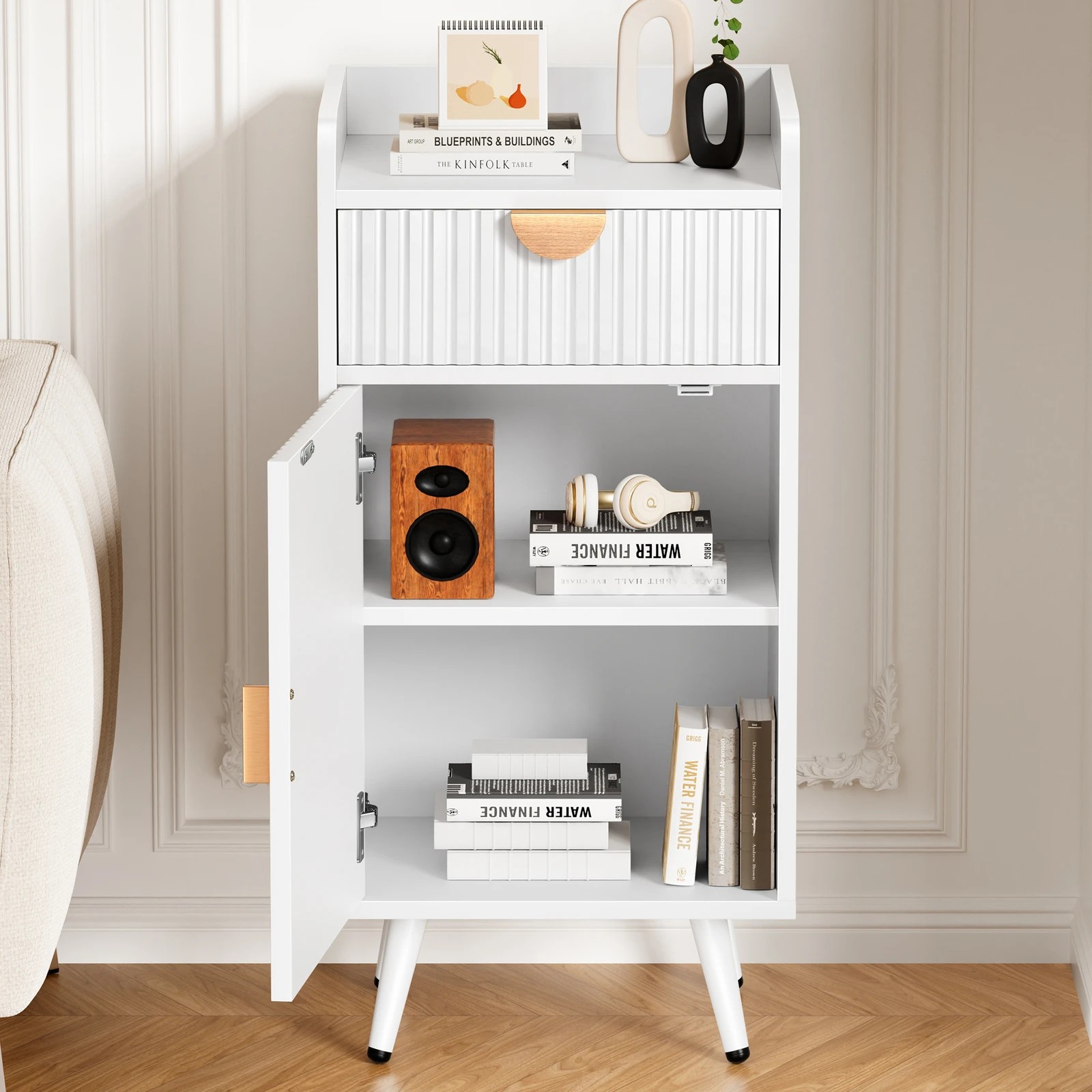 3 Alfordson Storage Cabinet Bathroom Buffet Sideboard Bedside Table - White, 3 of 10