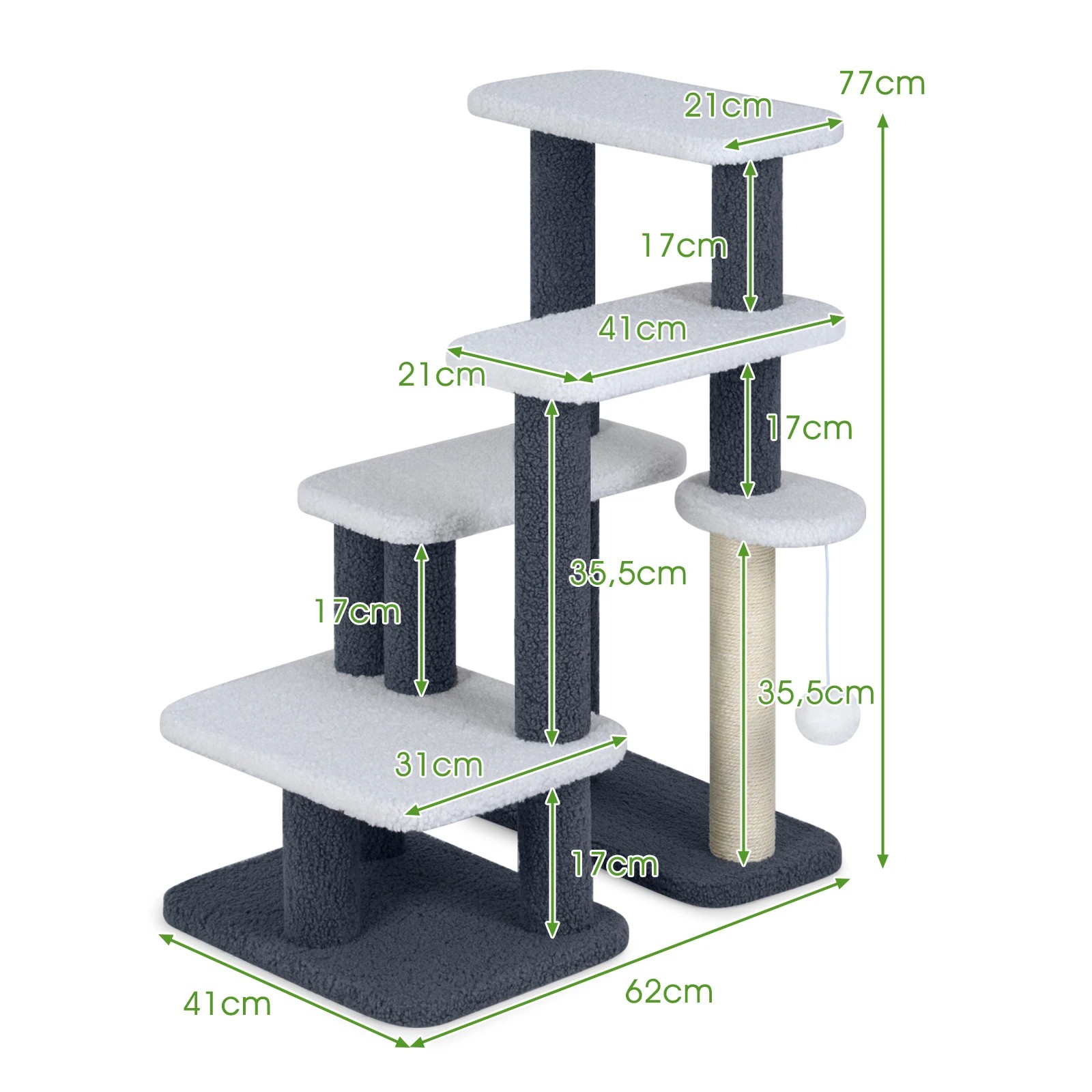 2 Costway Cat Tree Tower Pet Step w/Sisal Scratching Post Pet Climbing Furniture, 2 of 6
