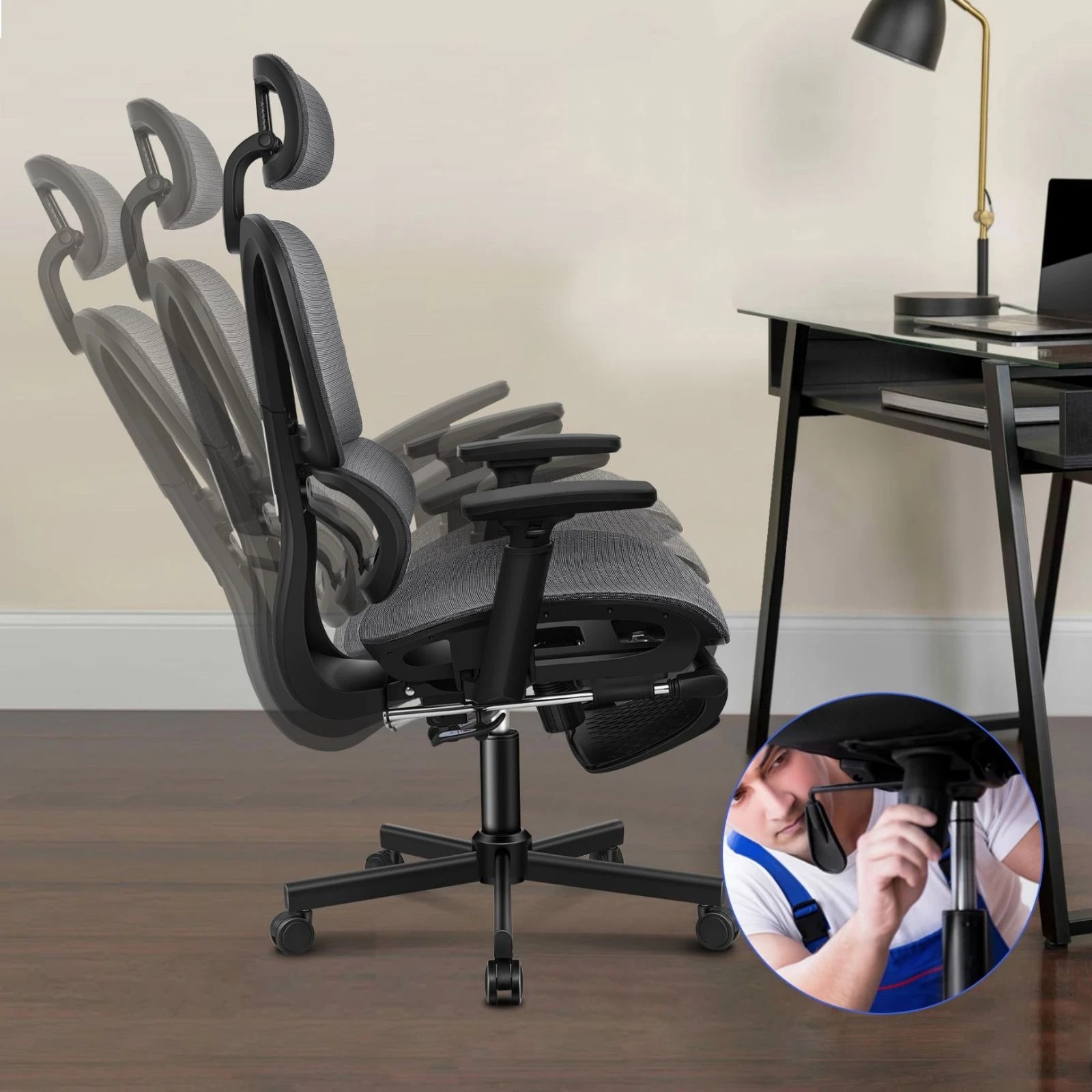 4 Alfordson Ergonomic Office Chair Mesh Executive Seat Work Computer Gaming - Grey, 4 of 10