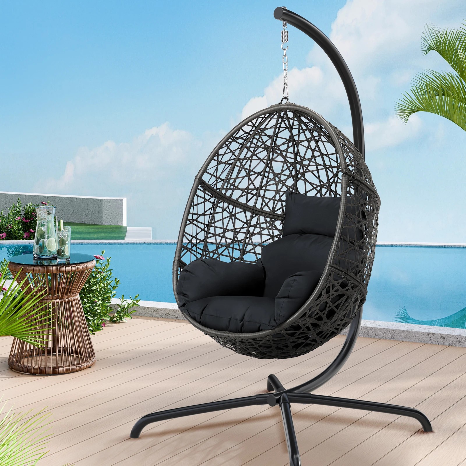 2 Alfordson Outdoor Egg Swing Chair Wicker Rattan Pod Basket Dark - Grey, 2 of 10