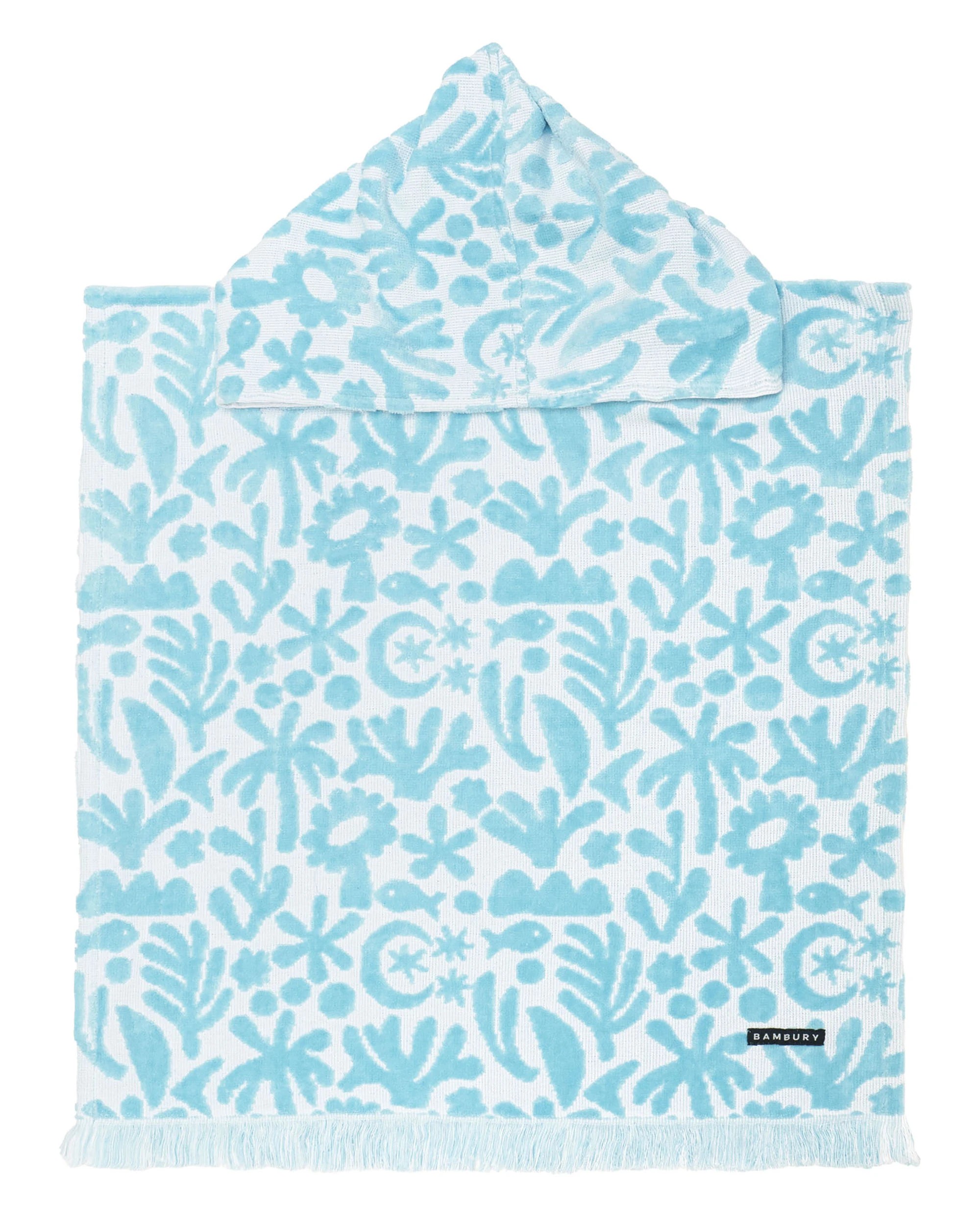 1 Bambury Holiday Cotton Kids Beach Poncho Sky - Blue, 1 of 3