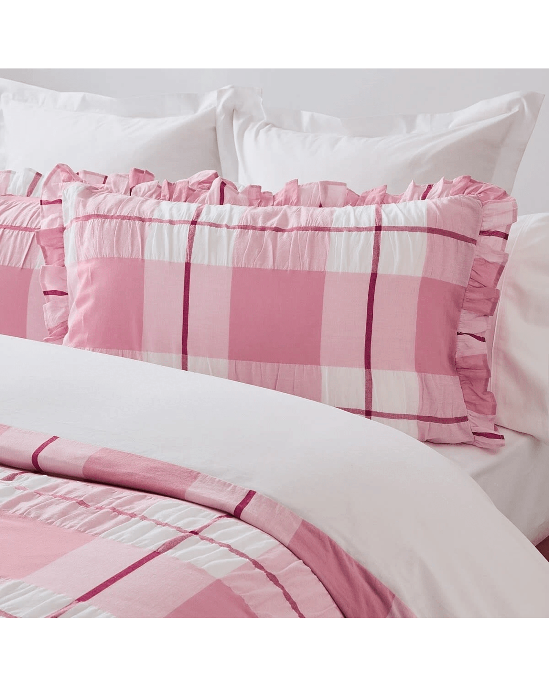 2 Check Seersucker Cotton Quilt Cover Set - Queen Bed, Pink, 2 of 6