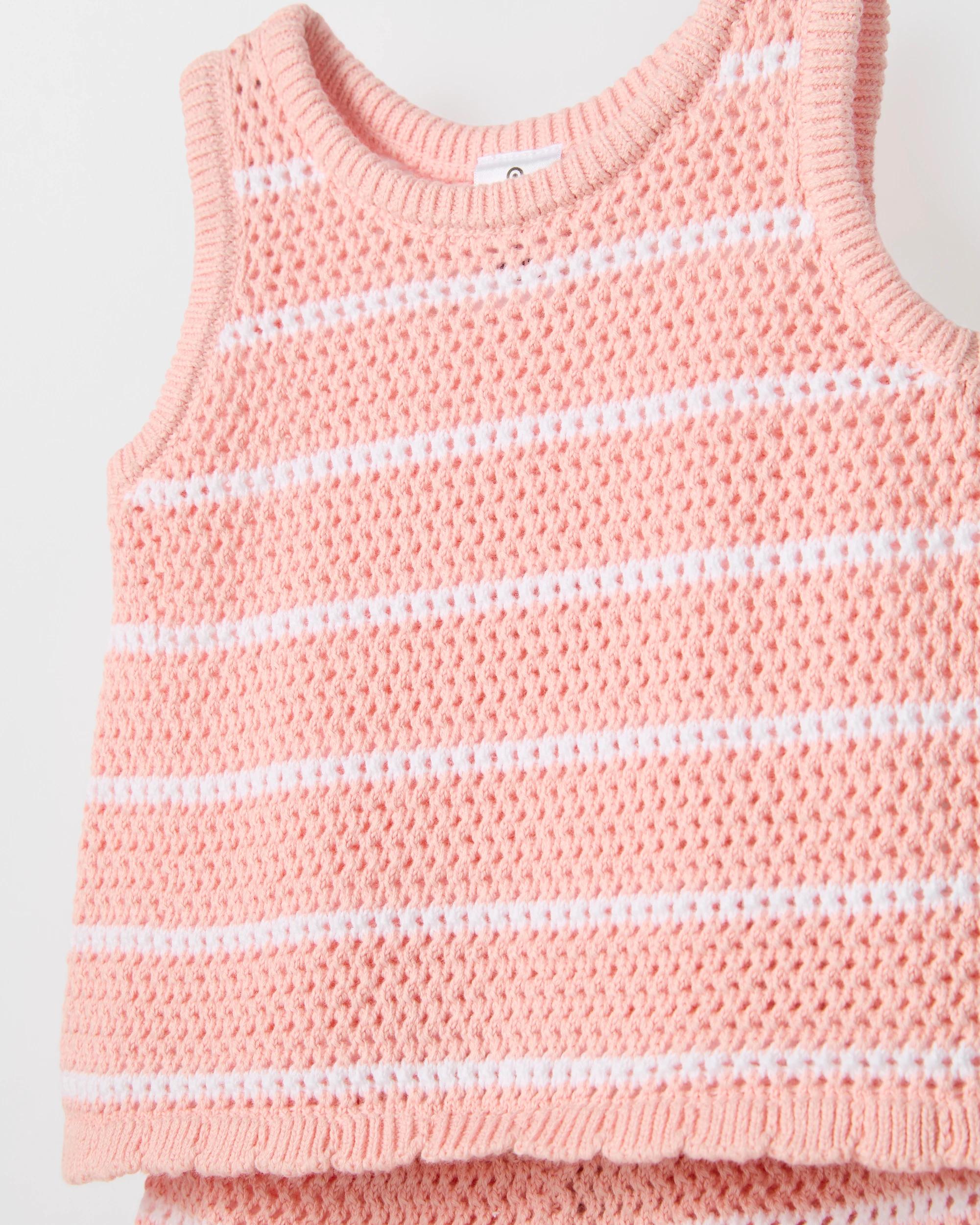 2 Target Organic Cotton Baby Crochet Top And Short 2 Piece Set PINK STRIPE, 2 of 2