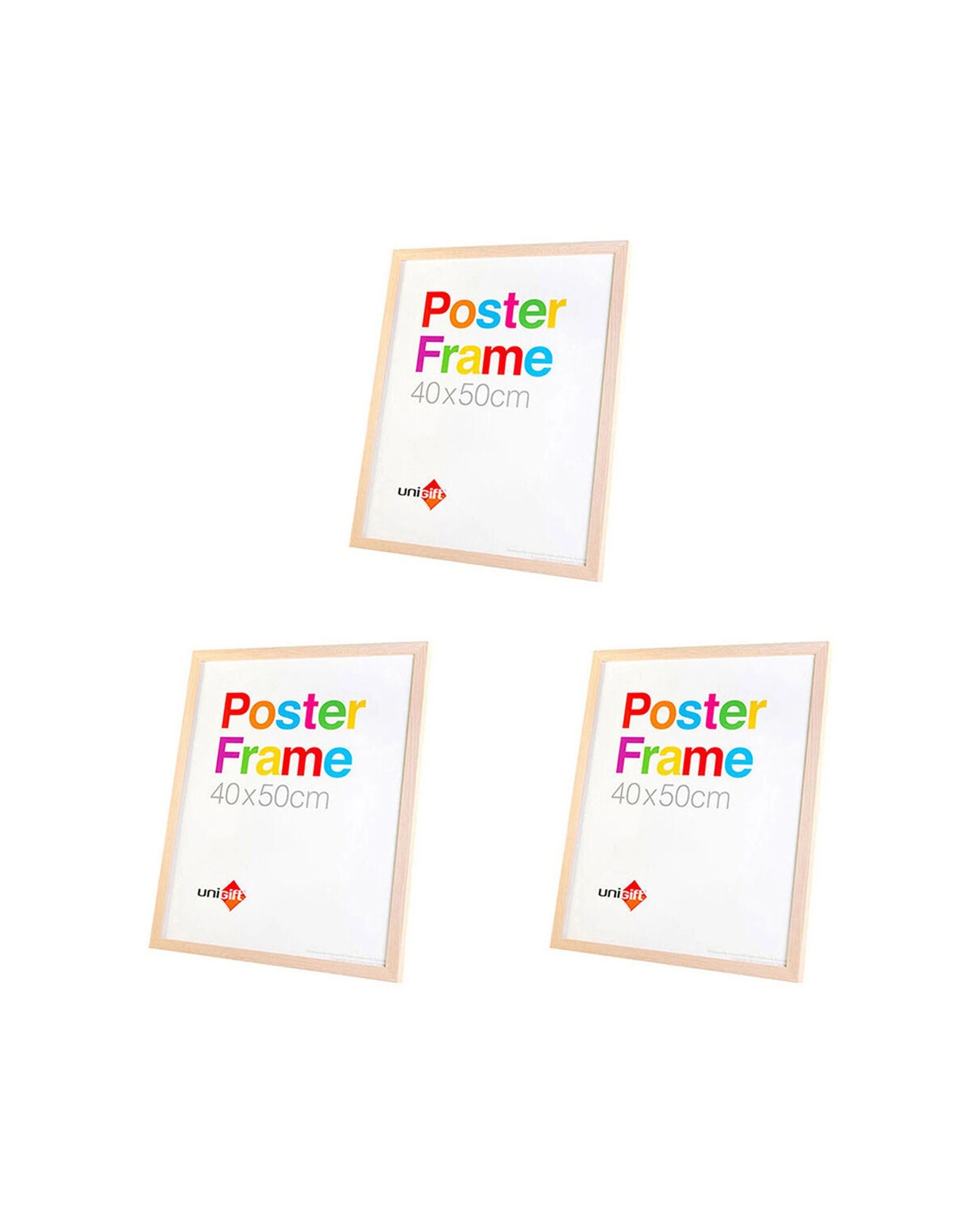 1 Unigift 3PK Wooden Glass Hanging Poster Picture Photo Frame Home Decor 40x50cm - Natural, 1 of 2