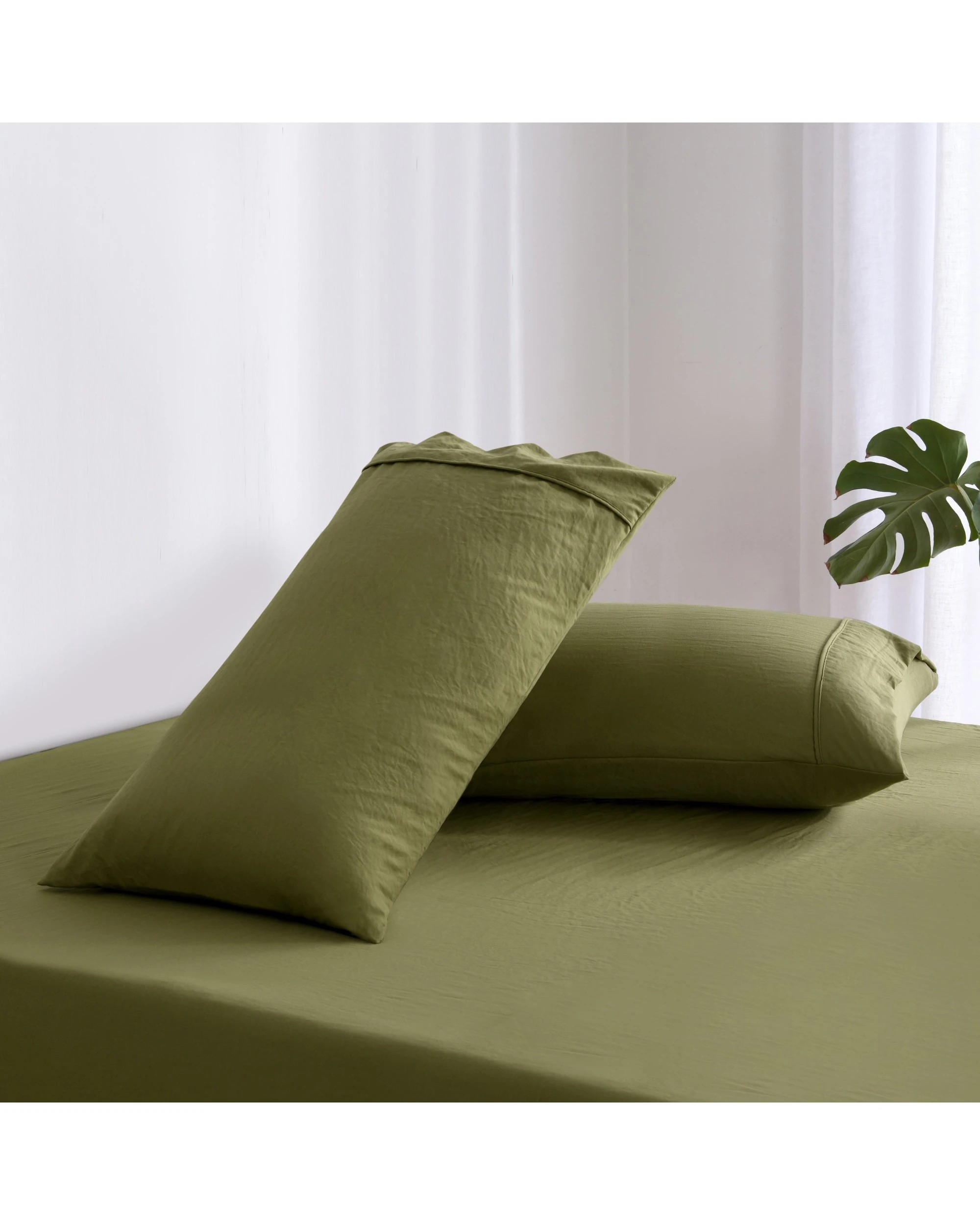 2 Dreamaker Superfine Washed Microfibre King Pillowcase Twin Pack - Olive, 2 of 6