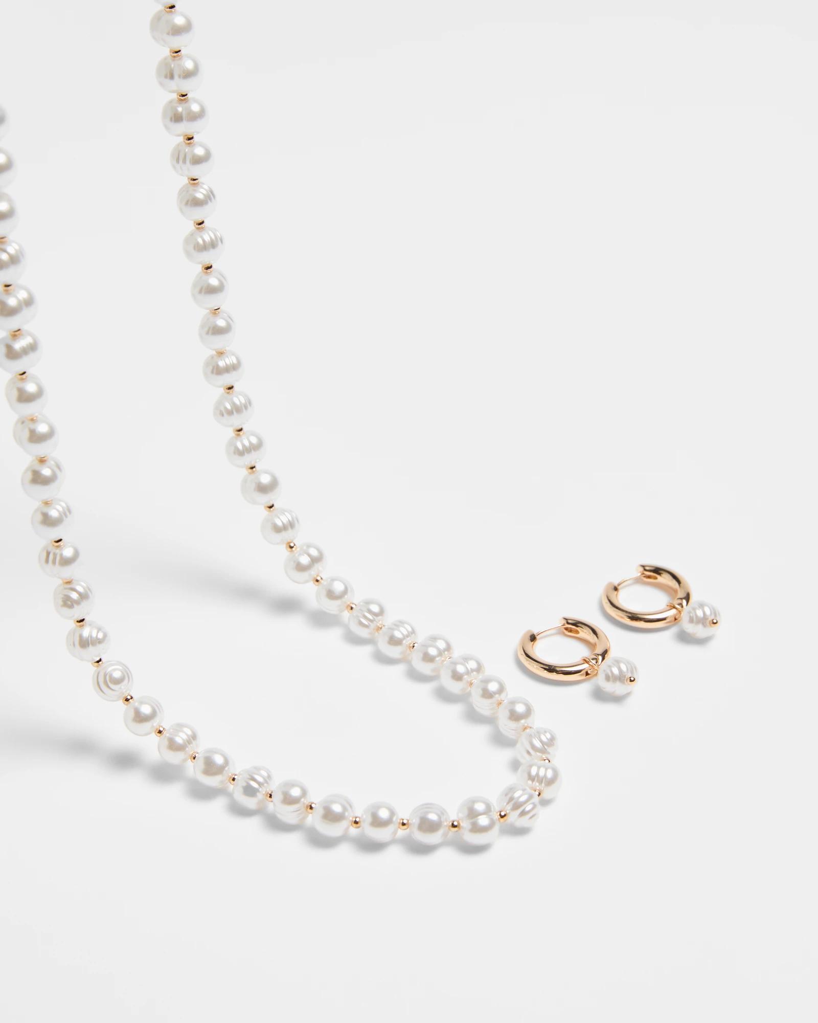 1 Target Faux Pearl Bead Necklace And Earrings Set GOLD COLOURWAY, 1 of 2