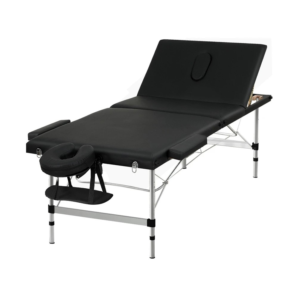 1 Zenses Massage Table 85cm Portable 3 Fold Aluminium Beauty Bed - Black, 1 of 6