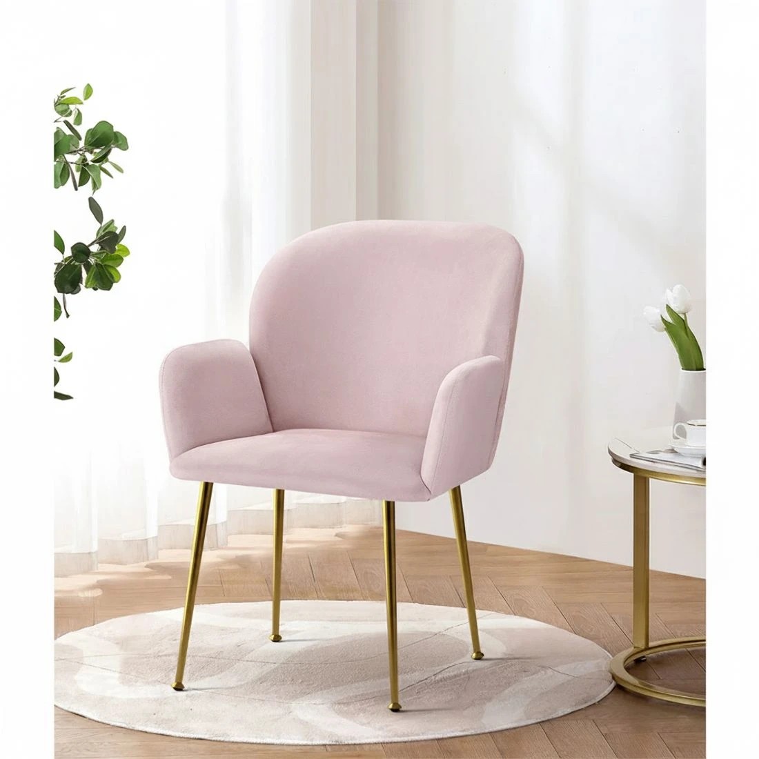 4 Artiss Dining Chairs Set of 2 Velvet Armchair - Pink, 4 of 5