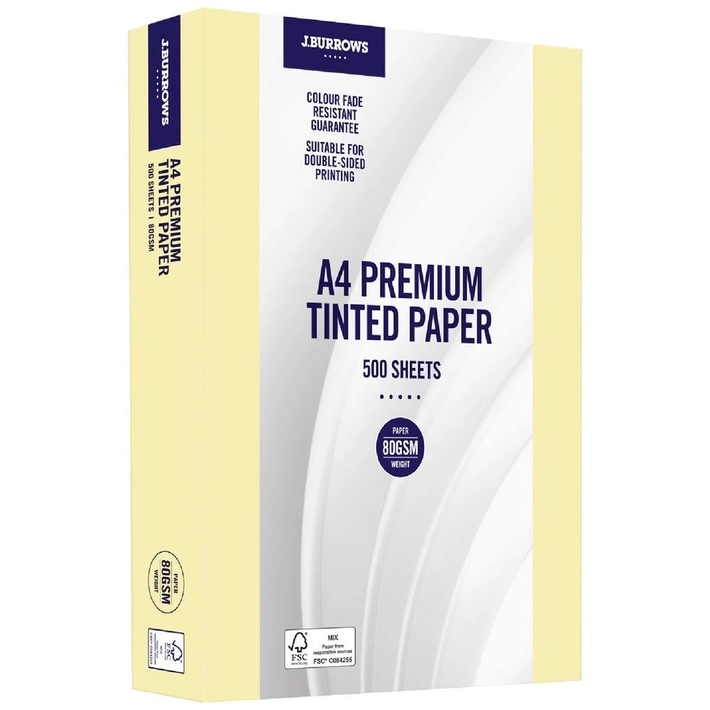 1 J.Burrows Premium A4 Tinted Paper Ream Yellow, 1 of 1