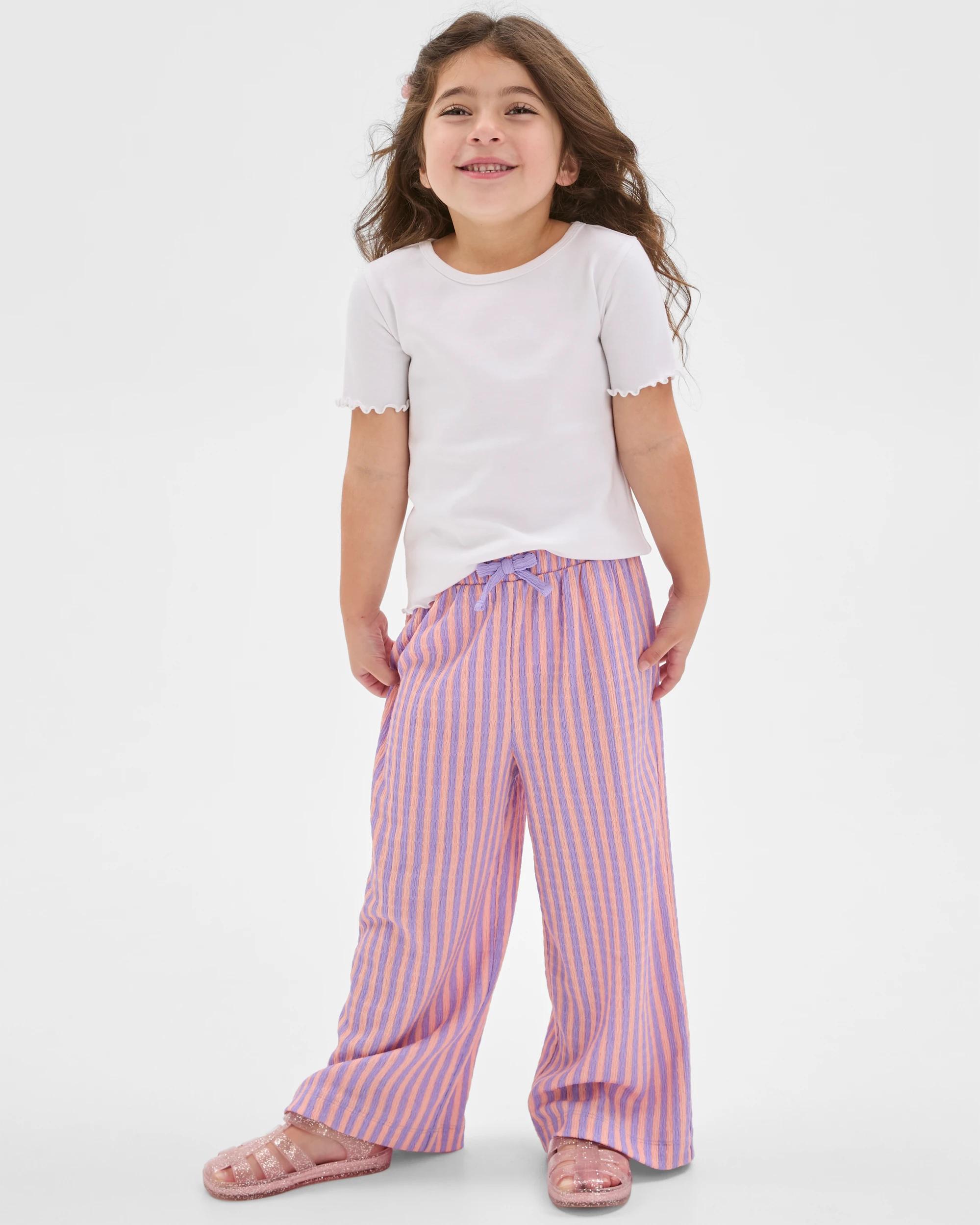 2 Target Kids Crinkle Wide Leg Pants PINK/PURPLE STRIPE, 2 of 6