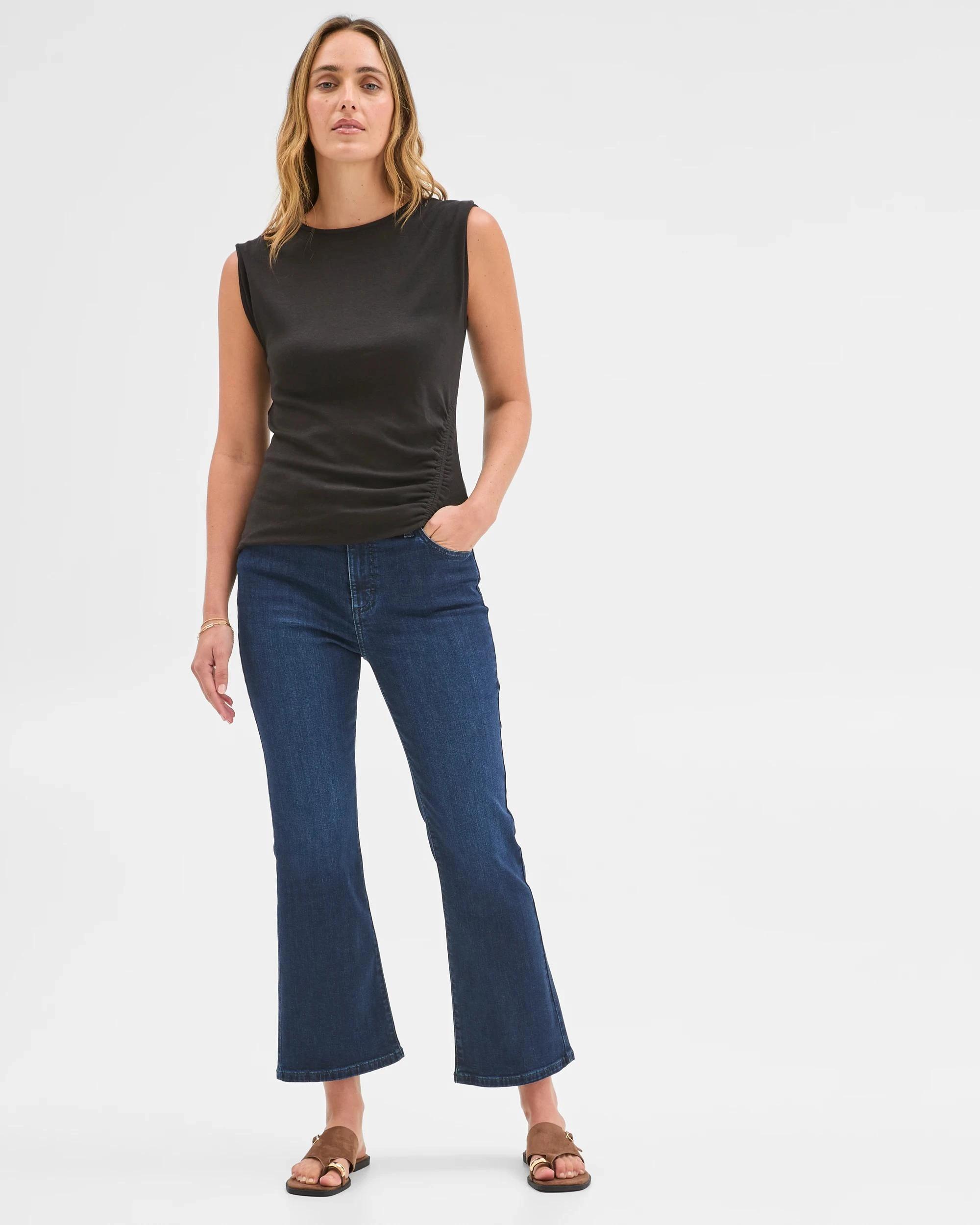 6 Target Mid Rise Crop Length Kick Flare Denim Jeans MIDNIGHT BLUE, 6 of 10