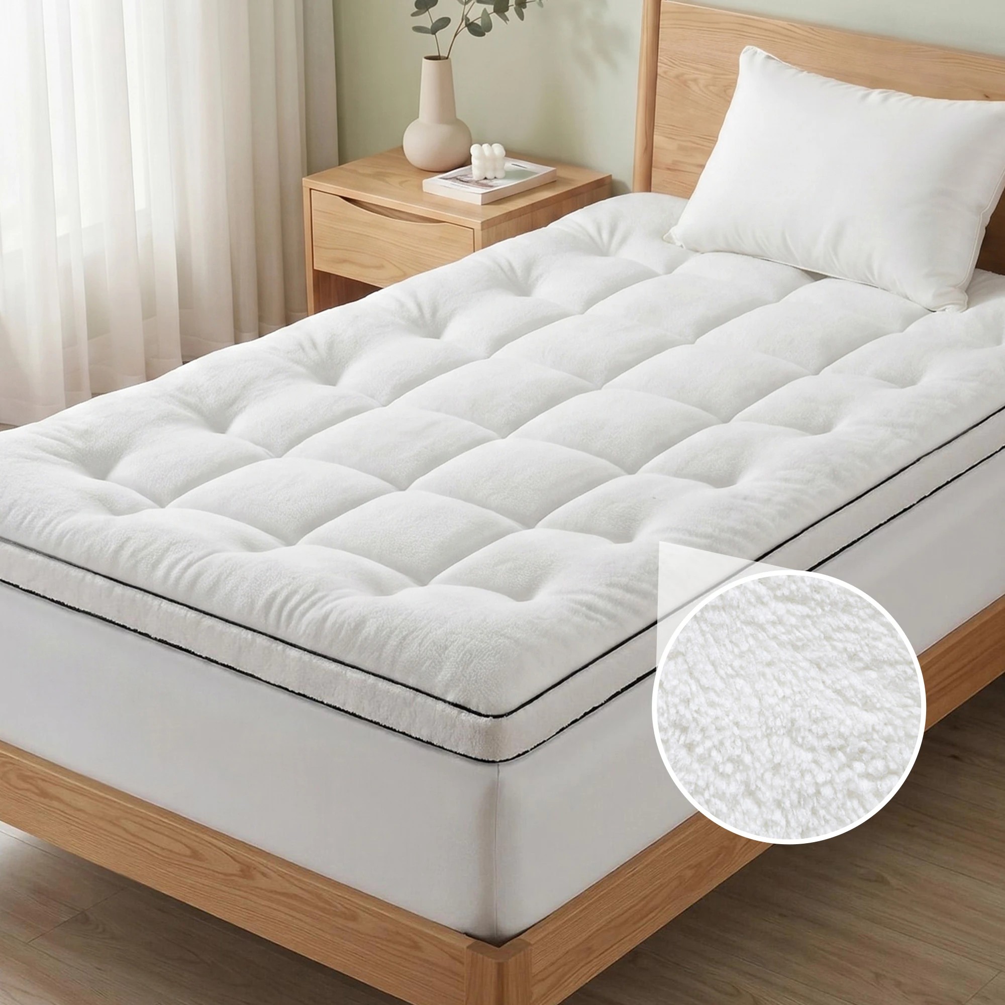 9 Giselle Bedding King Single Mattress Topper 5cm Coral Fleece - King Single Bed - White, 9 of 9