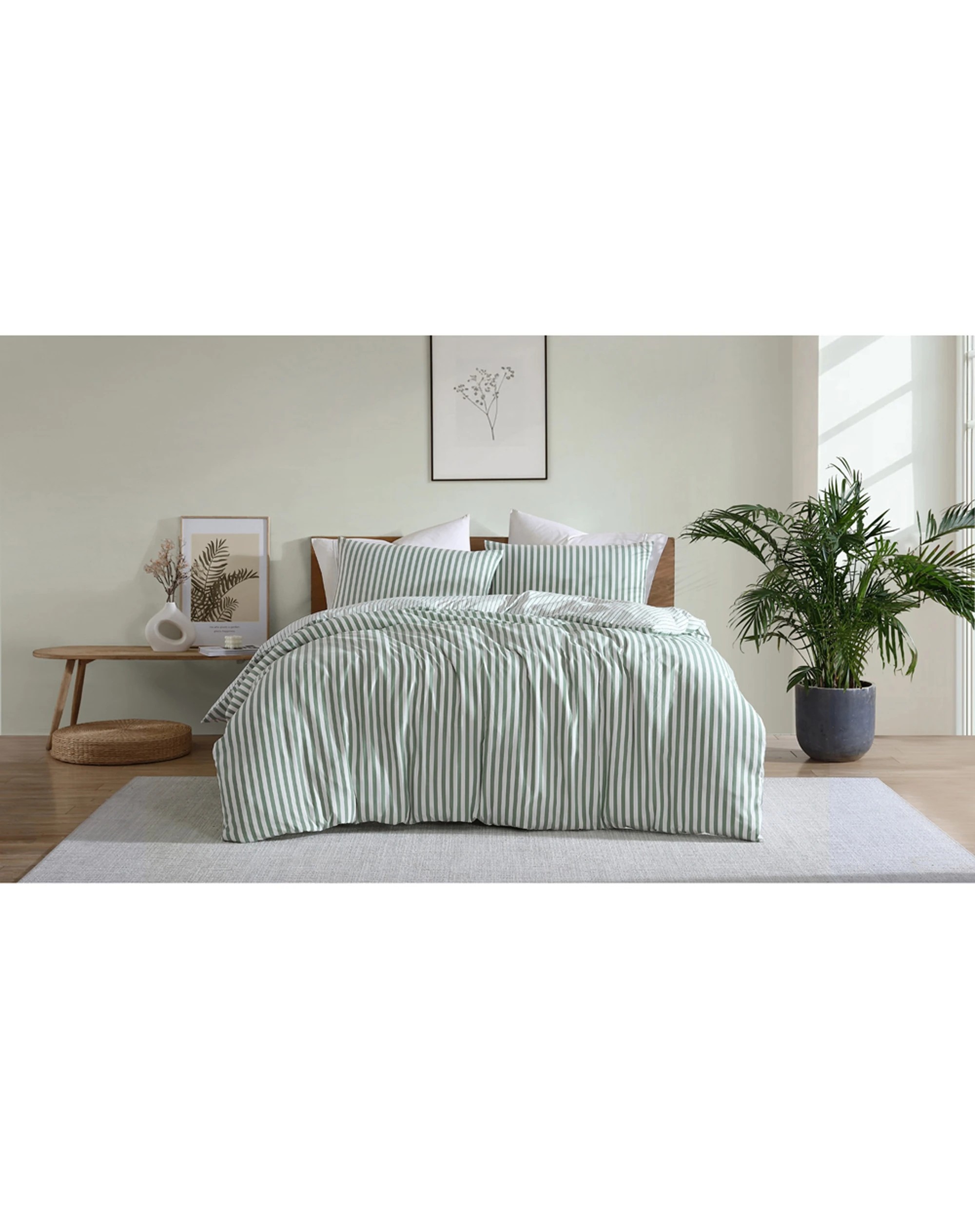1 Ardor Boudoir Double Frankie Stripe Quilt Cover Set Sage - Green, 1 of 4