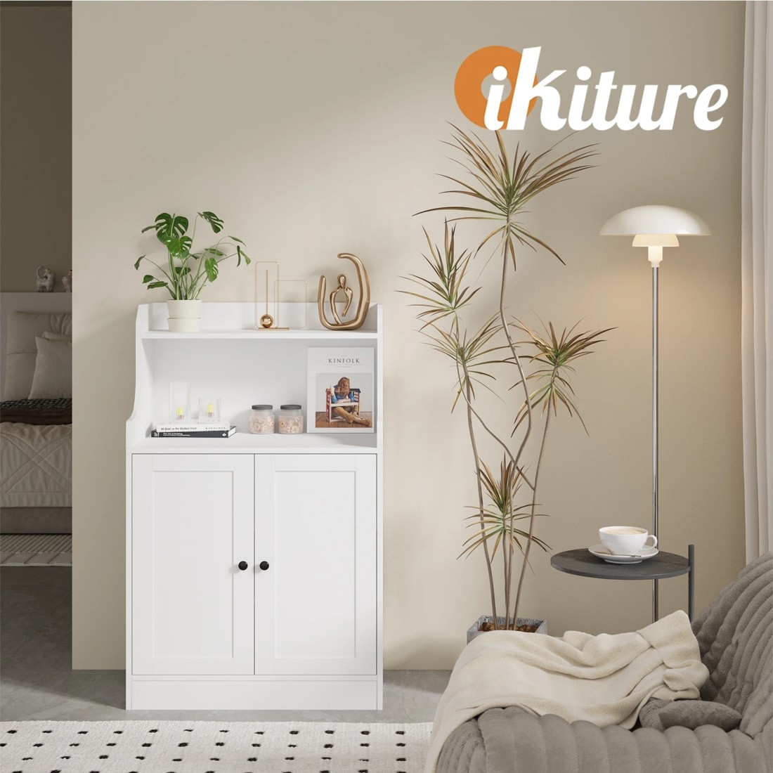 5 Oikiture Buffet Sideboard 2 Doors Hallway Table
 - White, 5 of 10